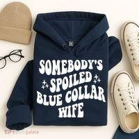 Somebodys Spoiled Blue Collar Wife Mother's Day Groovy Hoodie thumb 4