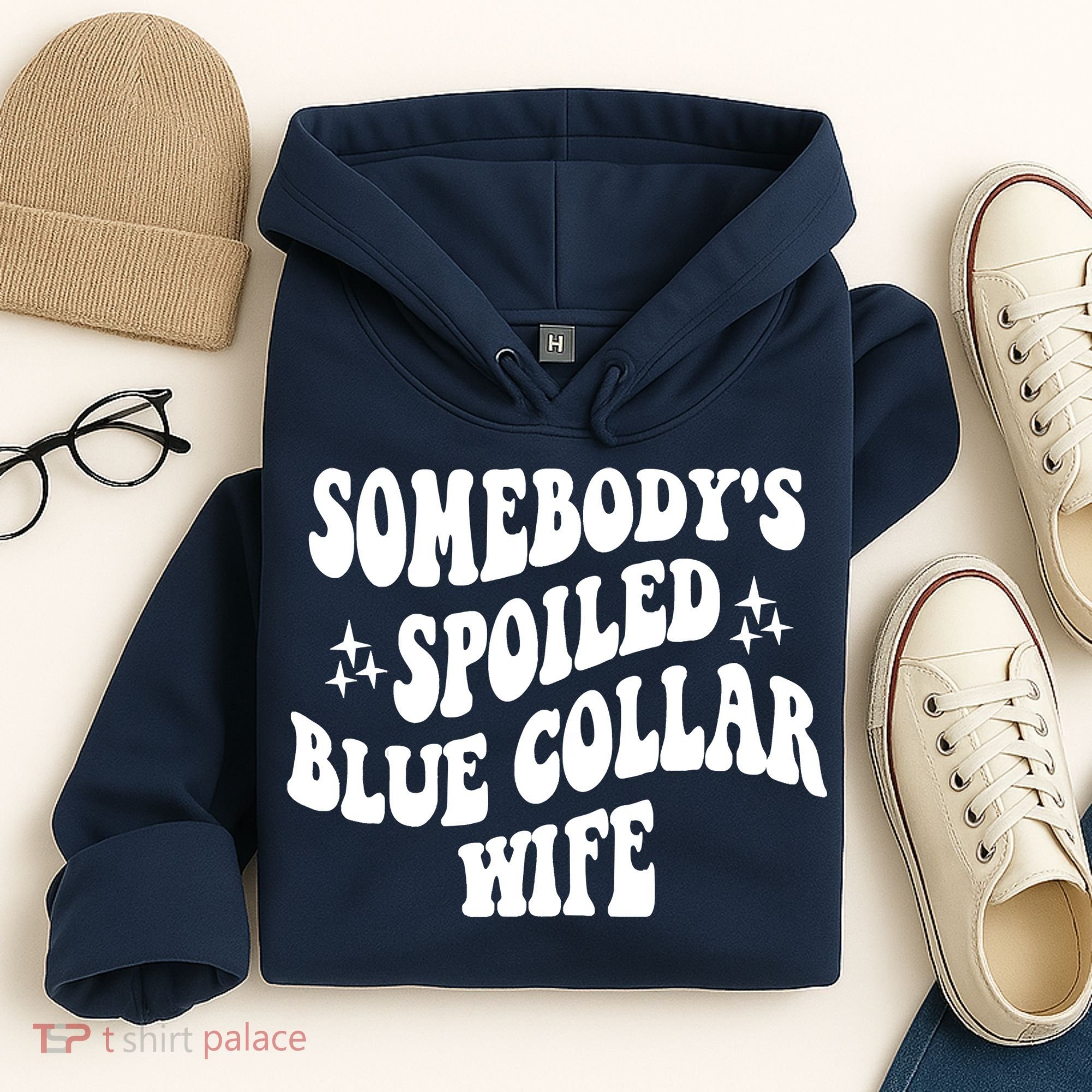 Somebodys Spoiled Blue Collar Wife Mother's Day Groovy Hoodie