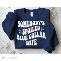 Somebodys Spoiled Blue Collar Wife Mother's Day Groovy Sweatshirt thumb 2