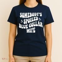 Somebodys Spoiled Blue Collar Wife Mother's Day Groovy T-Shirt thumb 4