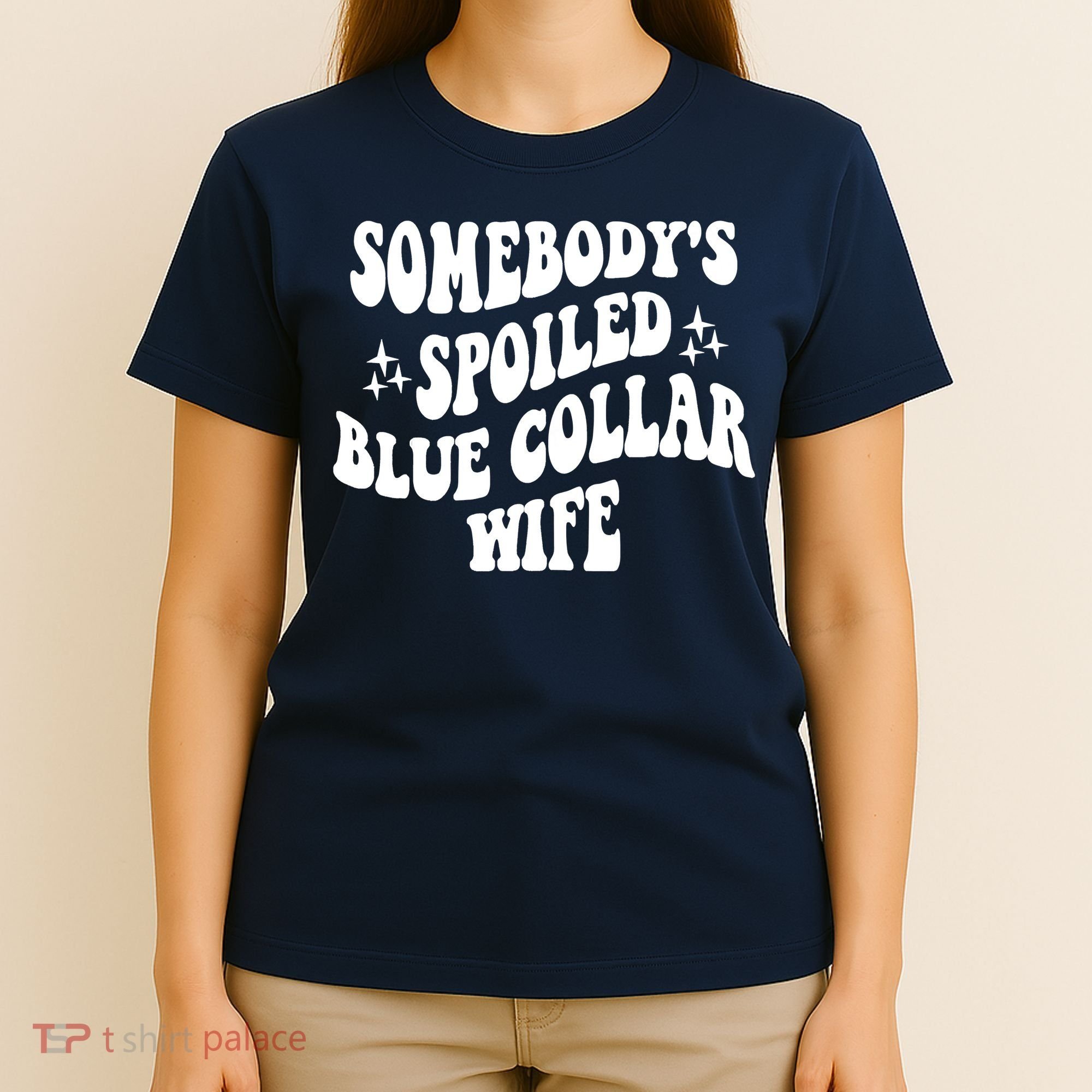 Somebodys Spoiled Blue Collar Wife Mother's Day Groovy T-Shirt