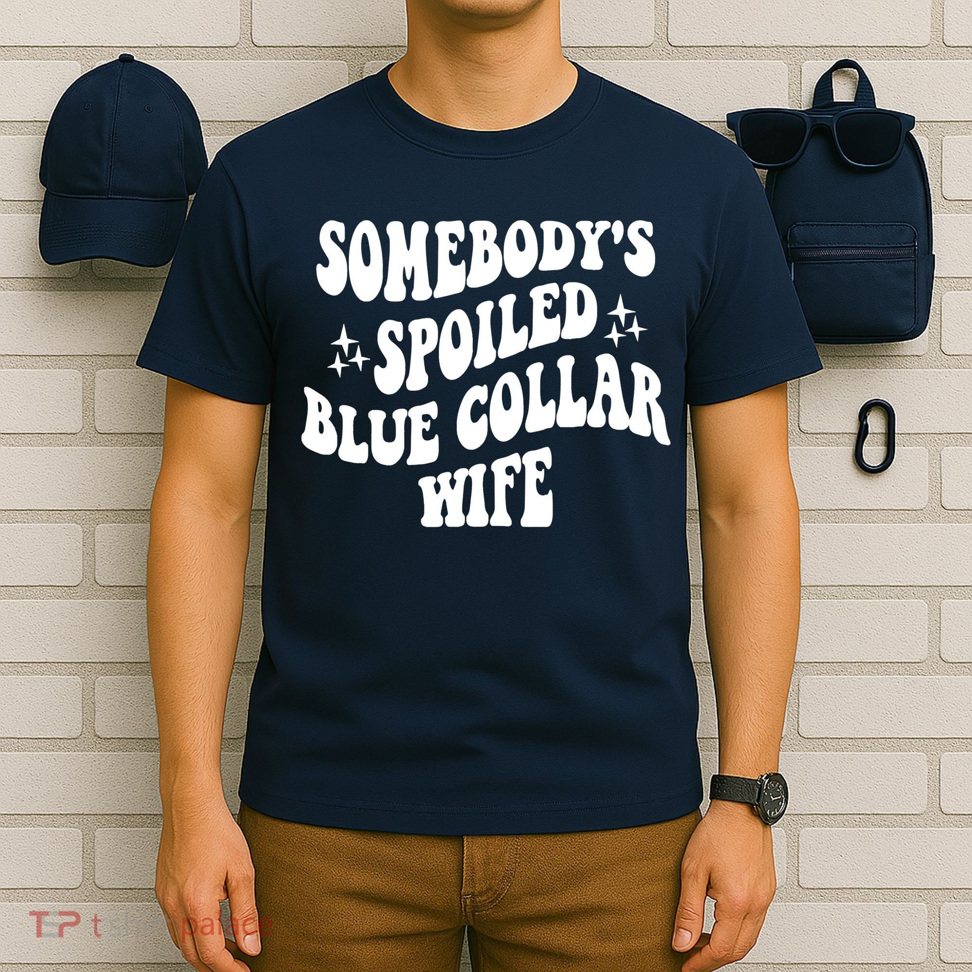 Somebodys Spoiled Blue Collar Wife Mother's Day Groovy T-Shirt