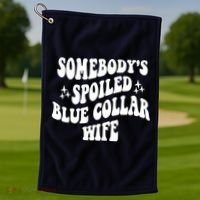 Somebodys Spoiled Blue Collar Wife Mother's Day Groovy Golf Towel thumb 1