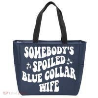 Somebodys Spoiled Blue Collar Wife Mother's Day Groovy Tote Bag thumb 0