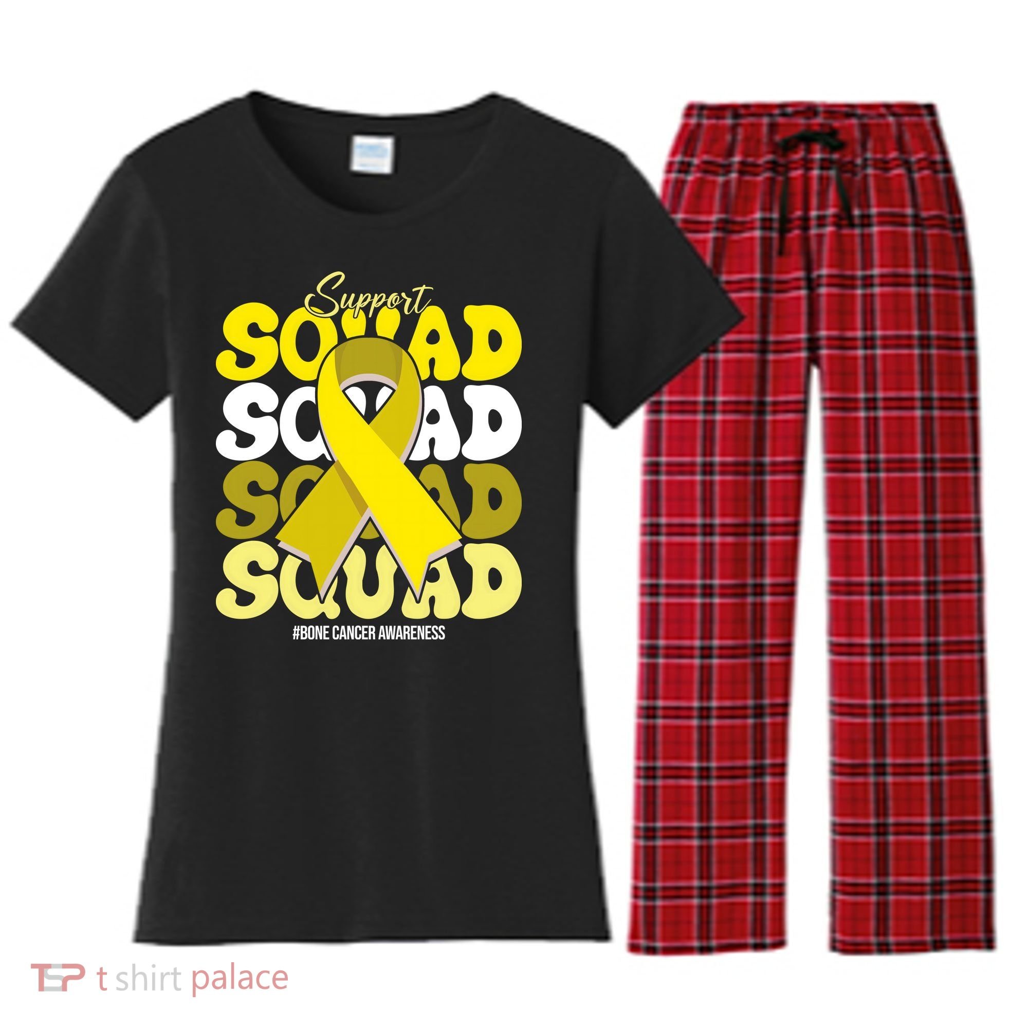 Support Squad Bone Cancer Awareness Women's Flannel Pajama Set