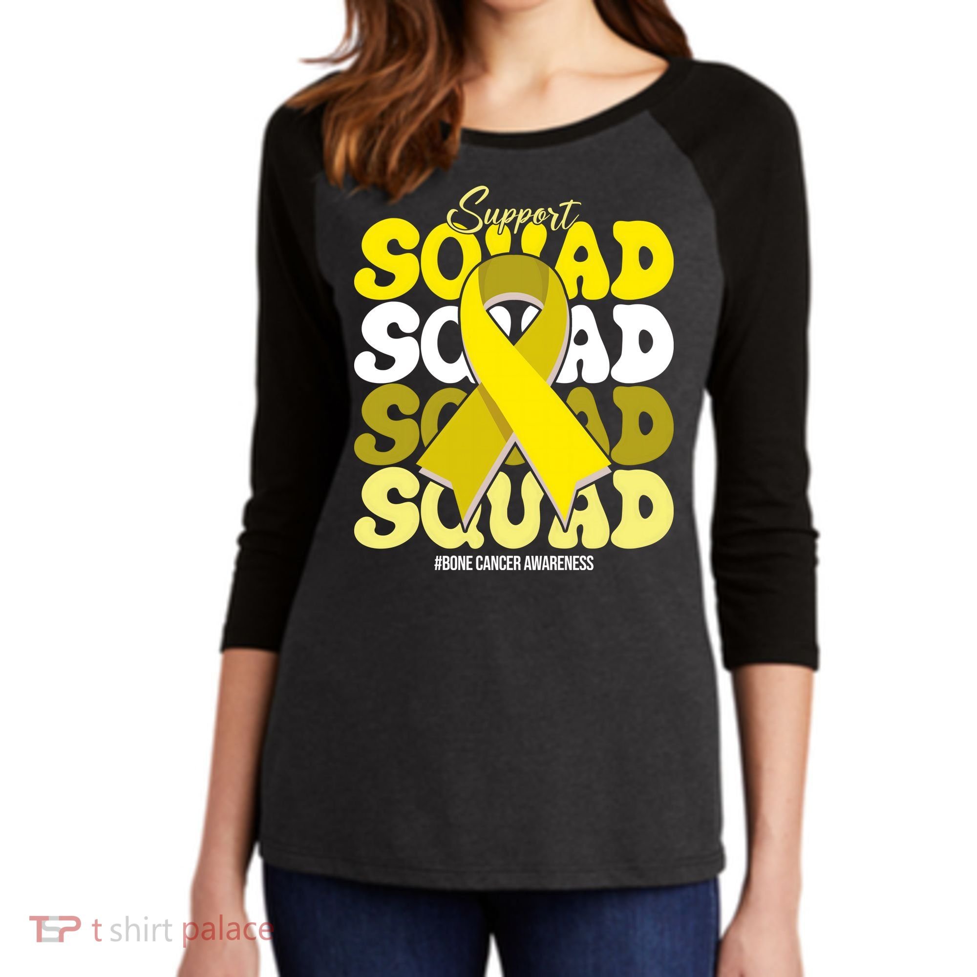 Support Squad Bone Cancer Awareness Women's Tri-Blend 3/4-Sleeve Raglan Shirt