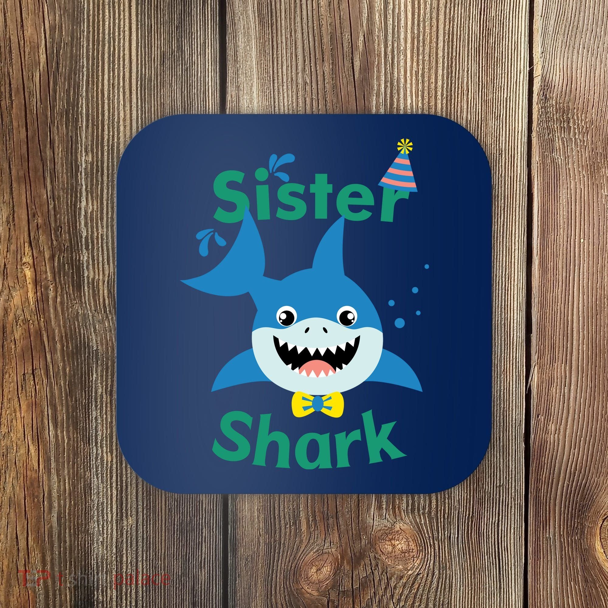 Sister Shark Birthday Party Matching Family Coaster
