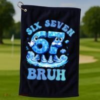 Six Seven Bruh 67 Autism Puzzle 6-7 Brainrot Meme Golf Towel thumb 1