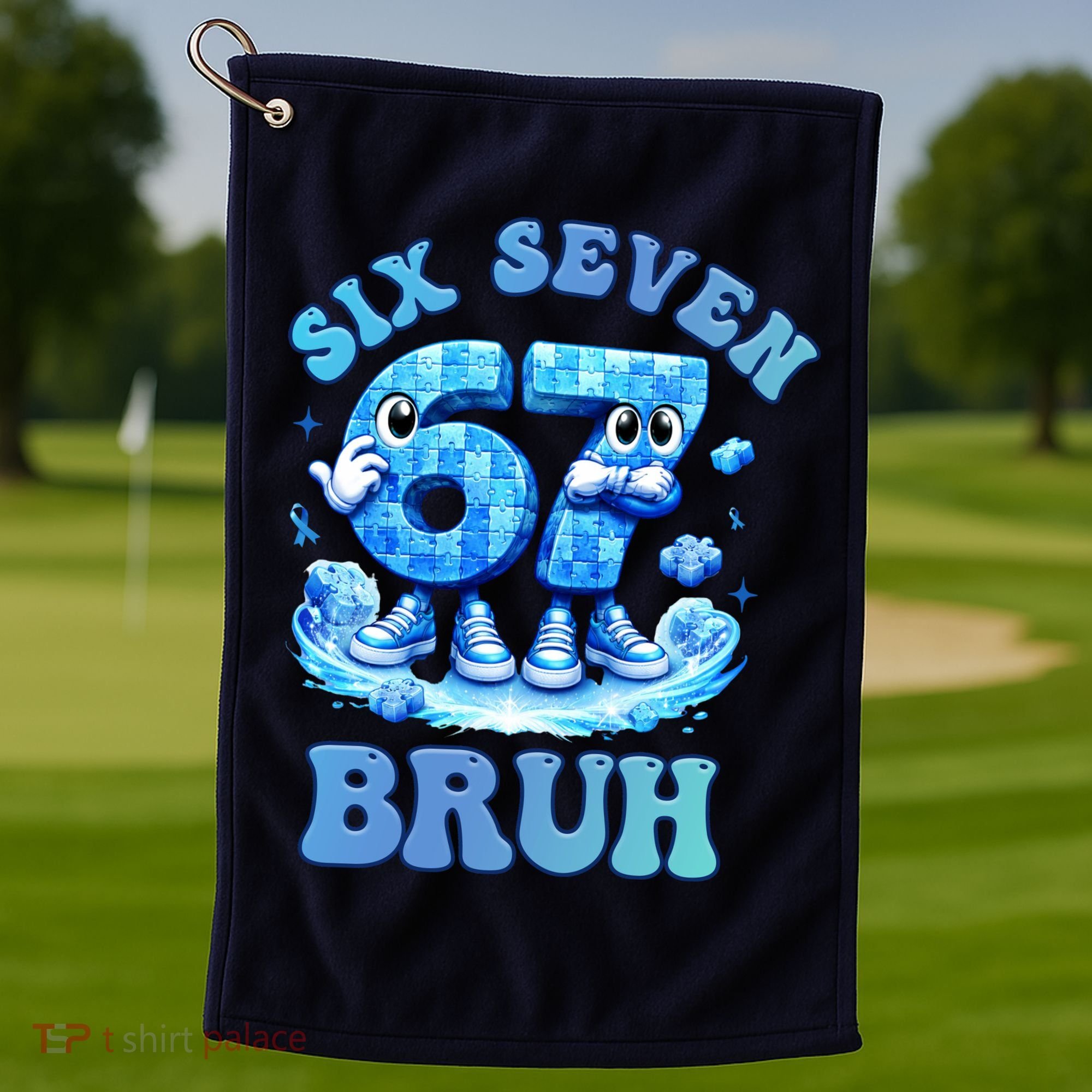 Six Seven Bruh 67 Autism Puzzle 6-7 Brainrot Meme Golf Towel