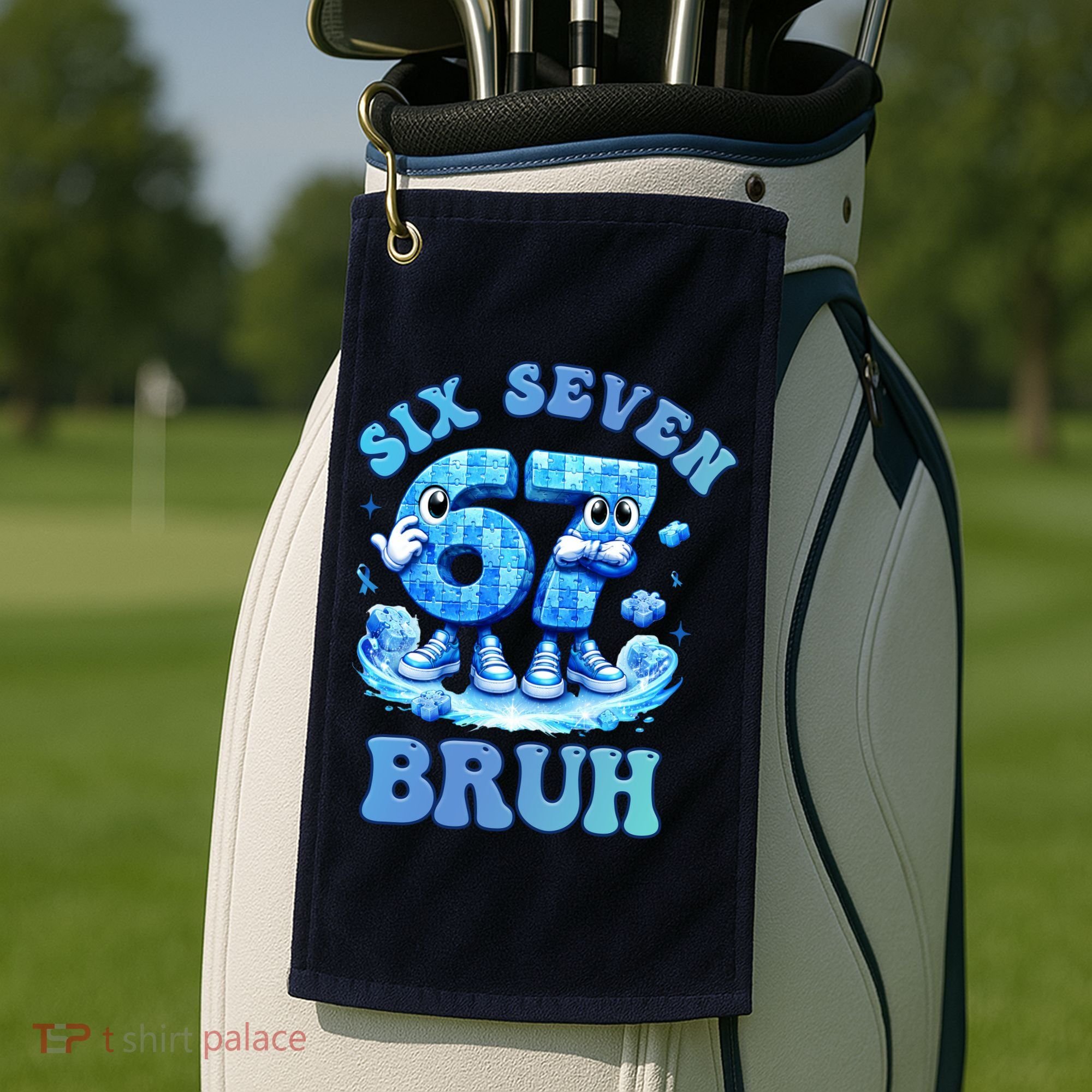 Six Seven Bruh 67 Autism Puzzle 6-7 Brainrot Meme Golf Towel