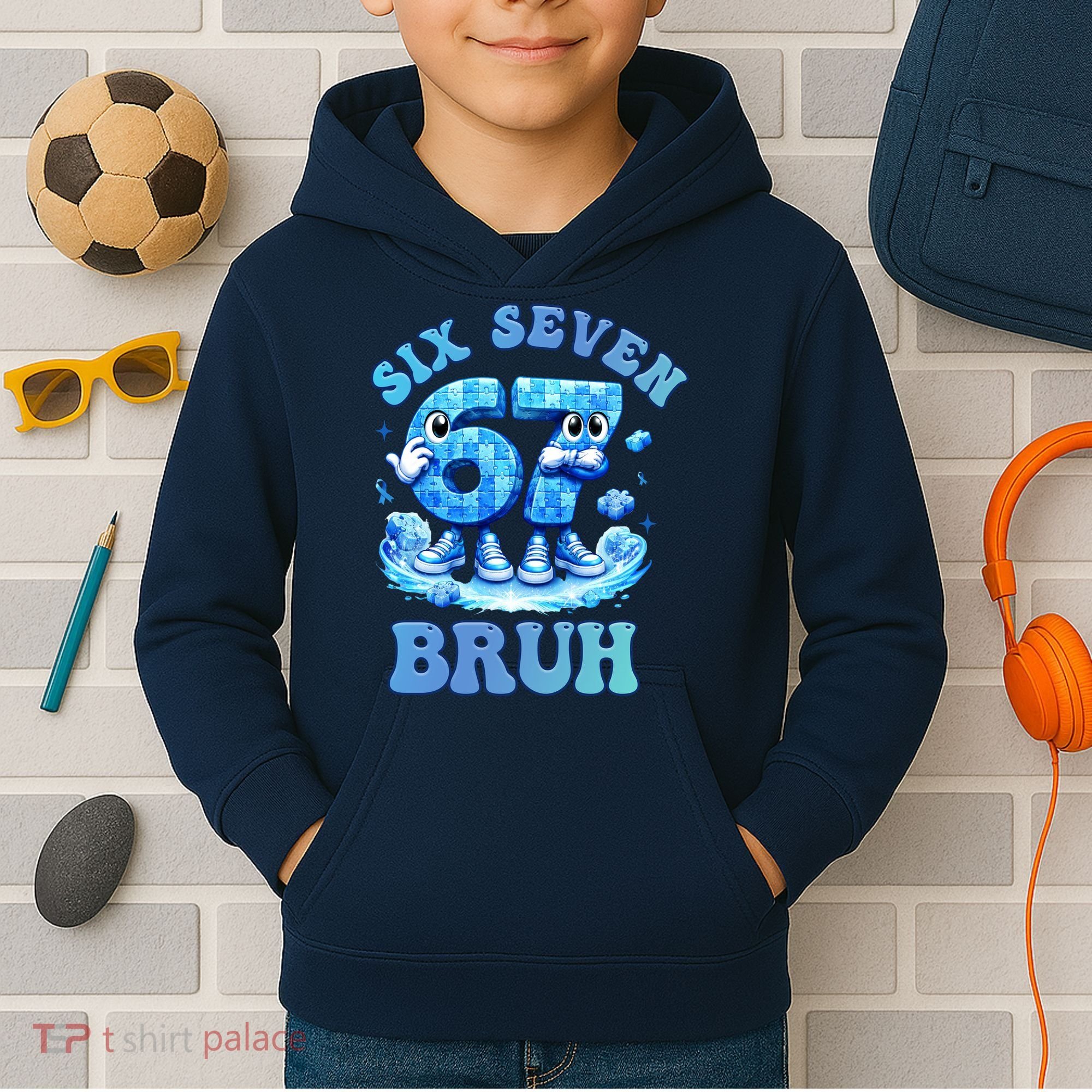 Six Seven Bruh 67 Autism Puzzle 6-7 Brainrot Meme Kids Hoodie