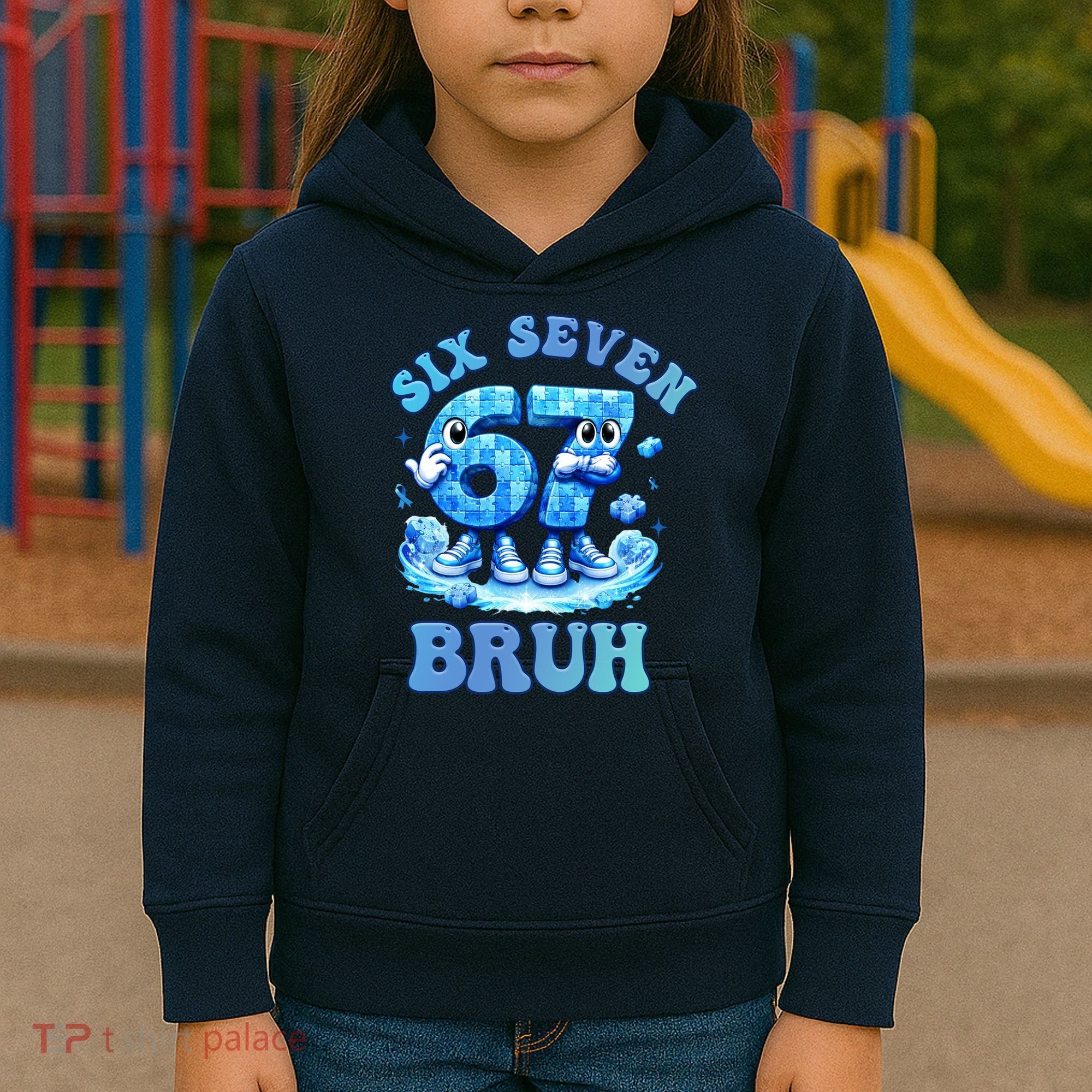 Six Seven Bruh 67 Autism Puzzle 6-7 Brainrot Meme Kids Hoodie