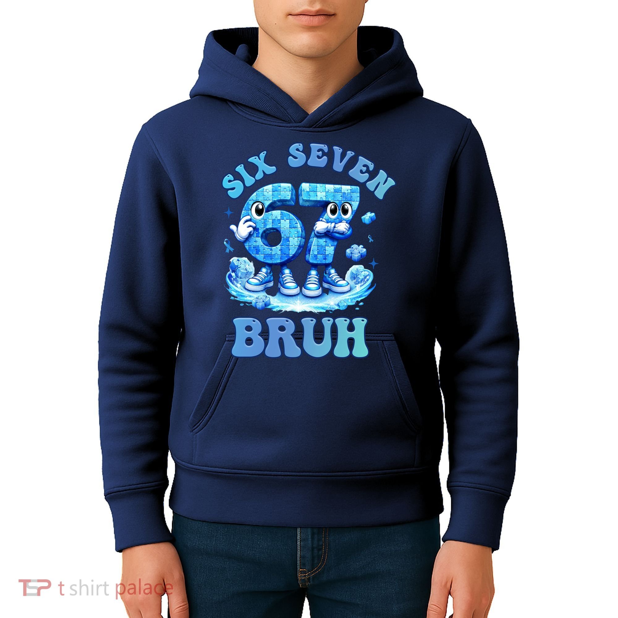 Six Seven Bruh 67 Autism Puzzle 6-7 Brainrot Meme Kids Hoodie