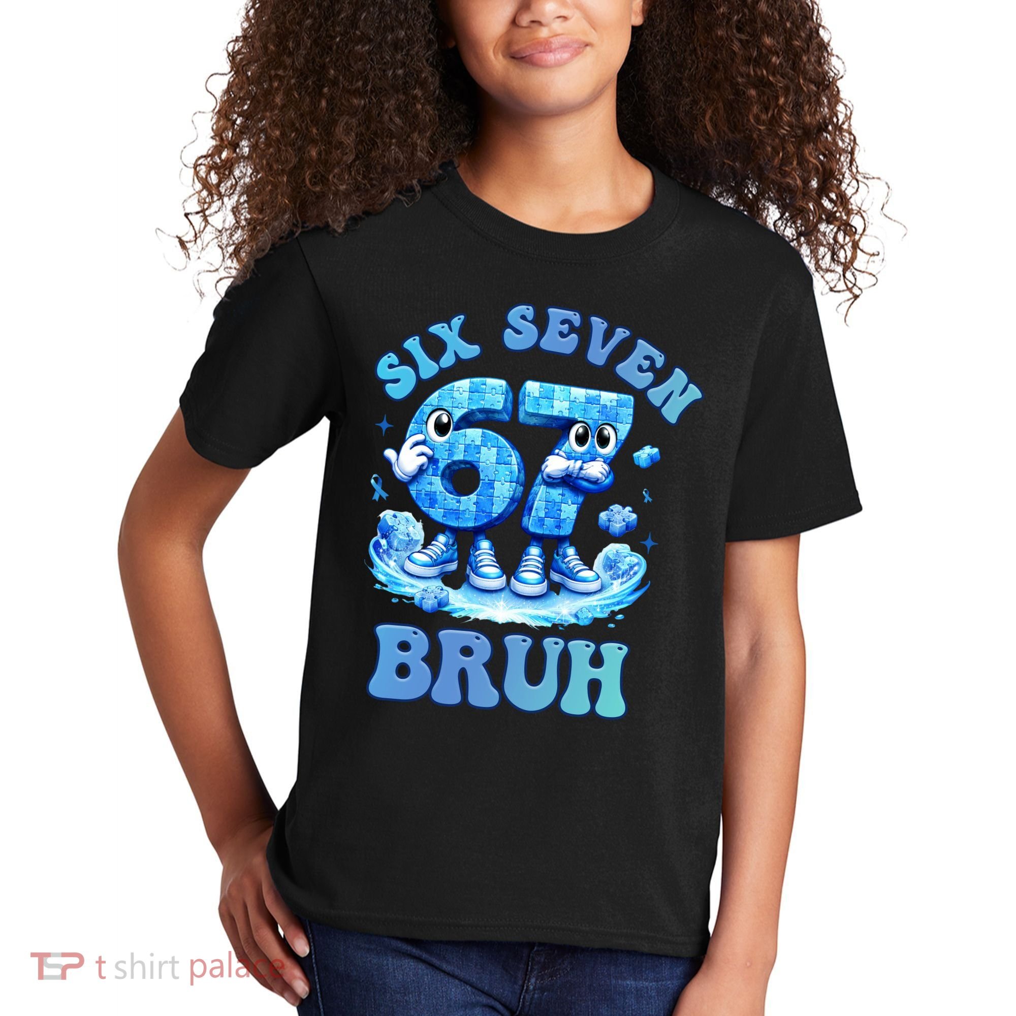 Six Seven Bruh 67 Autism Puzzle 6-7 Brainrot Meme Kids T-Shirt