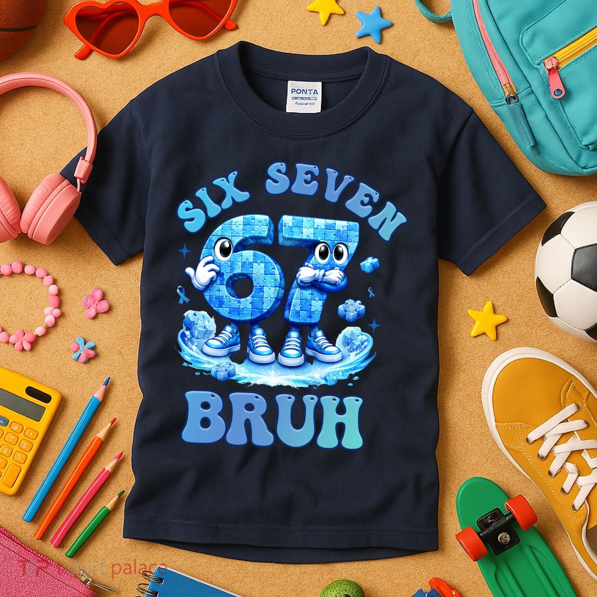 Six Seven Bruh 67 Autism Puzzle 6-7 Brainrot Meme Kids T-Shirt