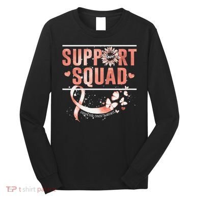 Support Squad Butterfly Peach Ribbon Endometrial Cancer Long Sleeve Shirt