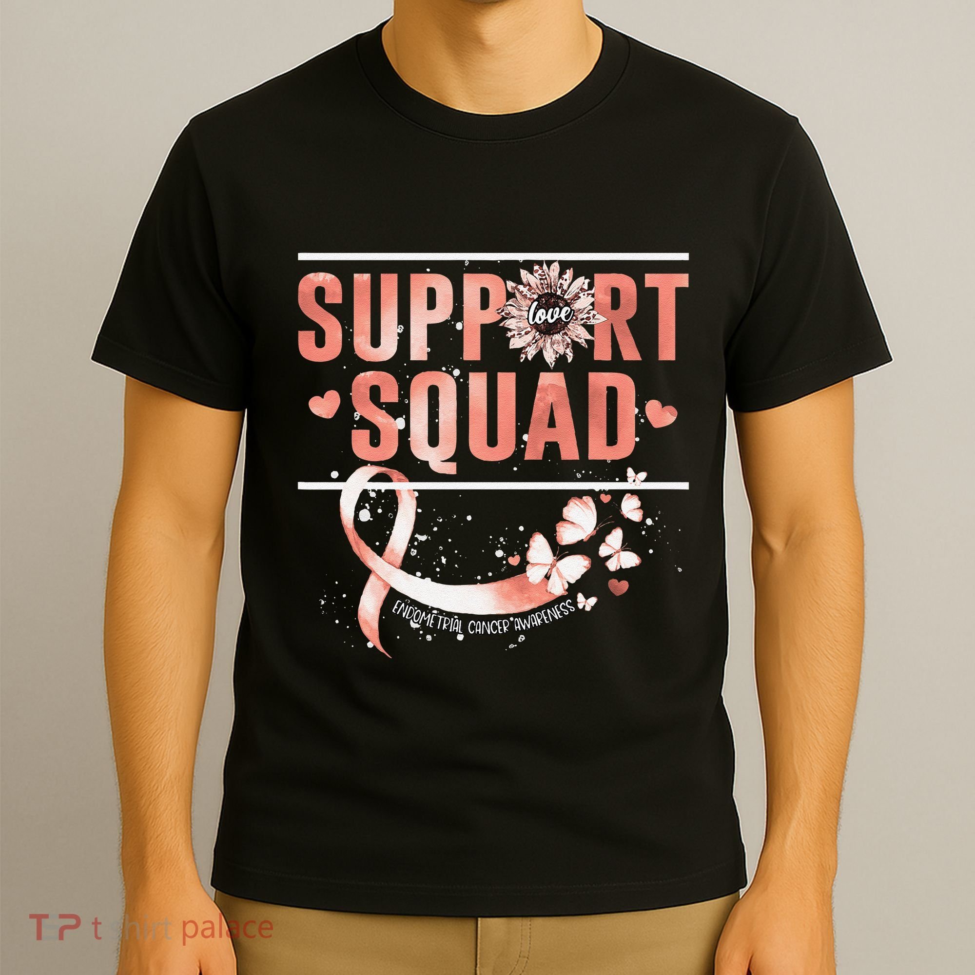 Support Squad Butterfly Peach Ribbon Endometrial Cancer T-Shirt