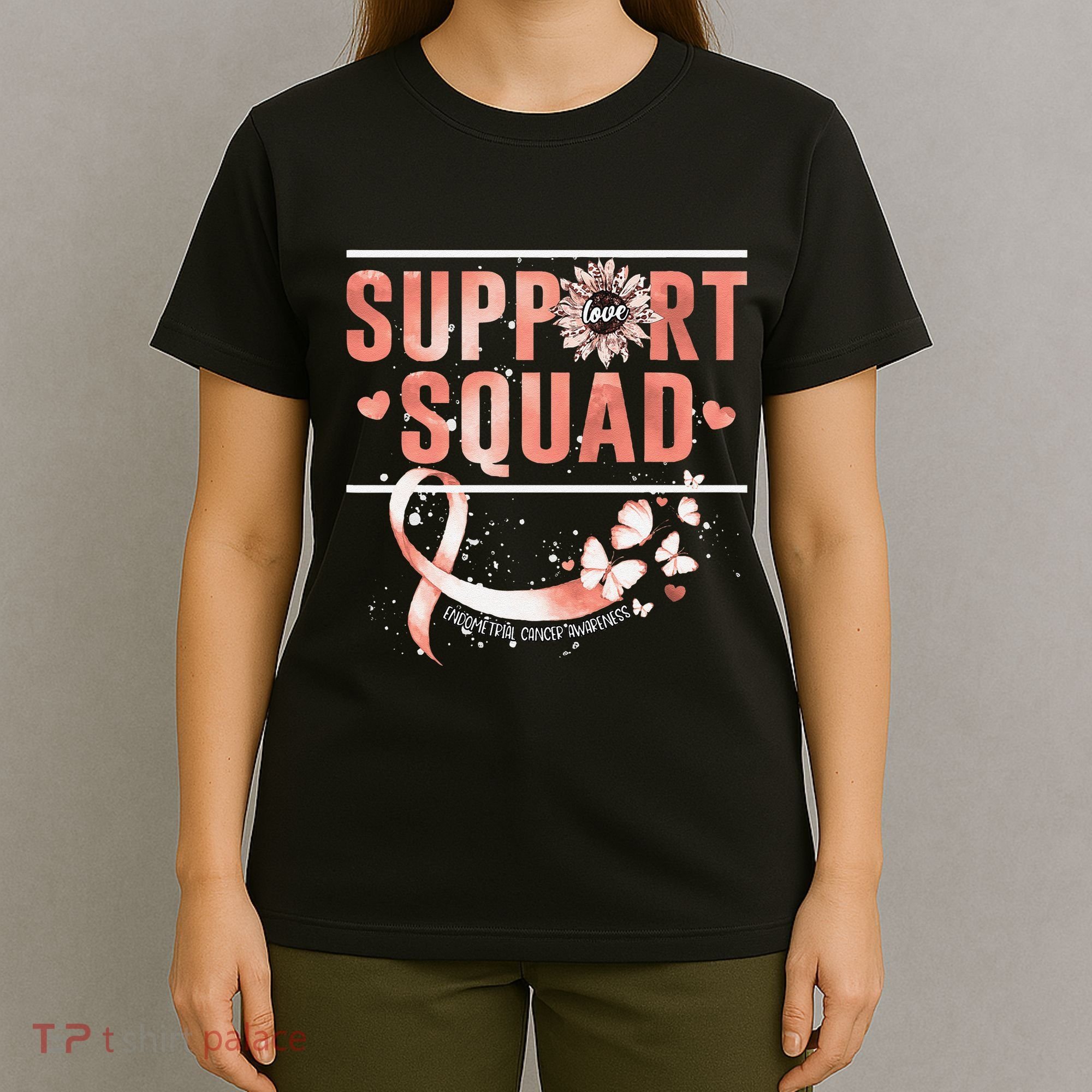 Support Squad Butterfly Peach Ribbon Endometrial Cancer T-Shirt