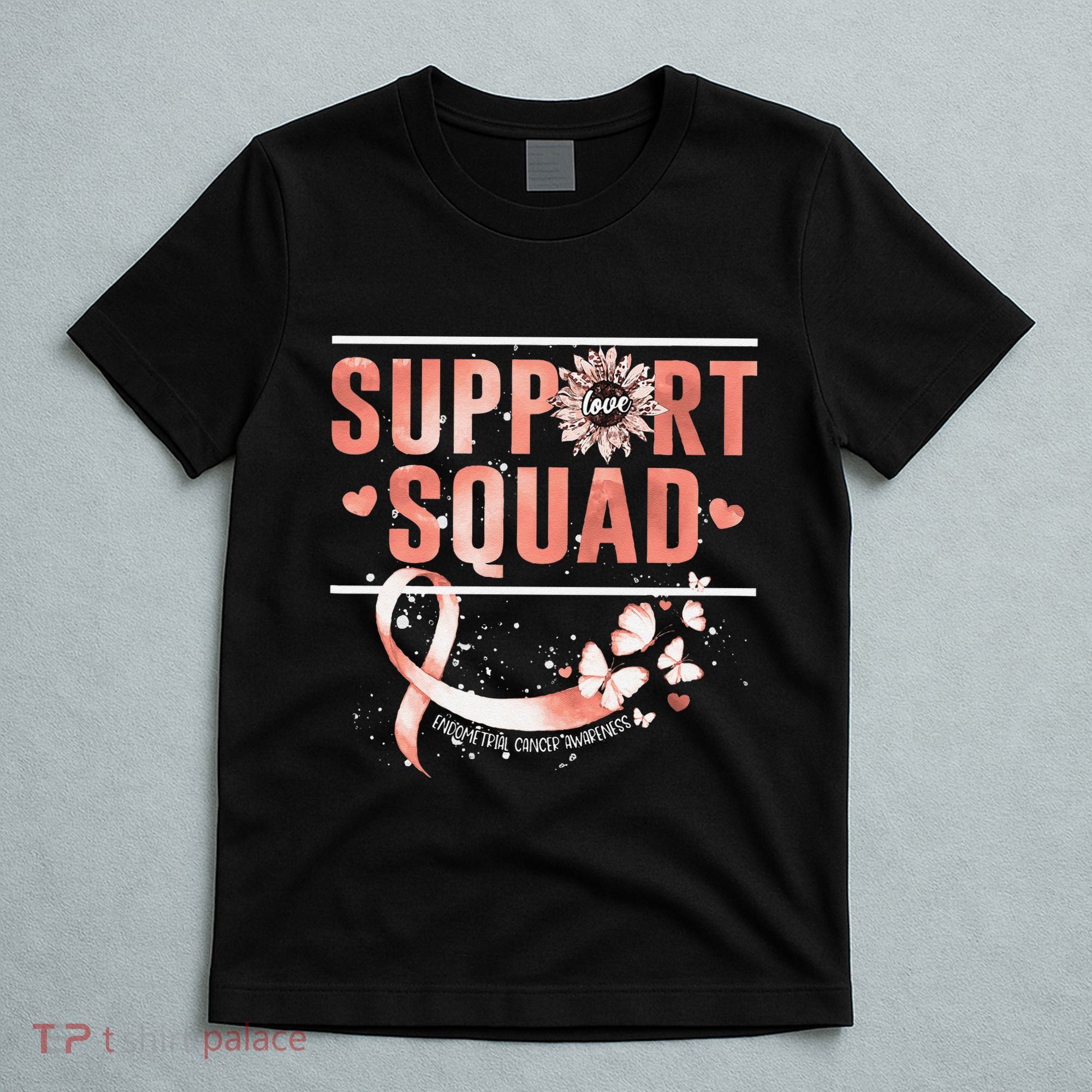 Support Squad Butterfly Peach Ribbon Endometrial Cancer T-Shirt