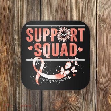 Support Squad Butterfly Peach Ribbon Endometrial Cancer Coaster