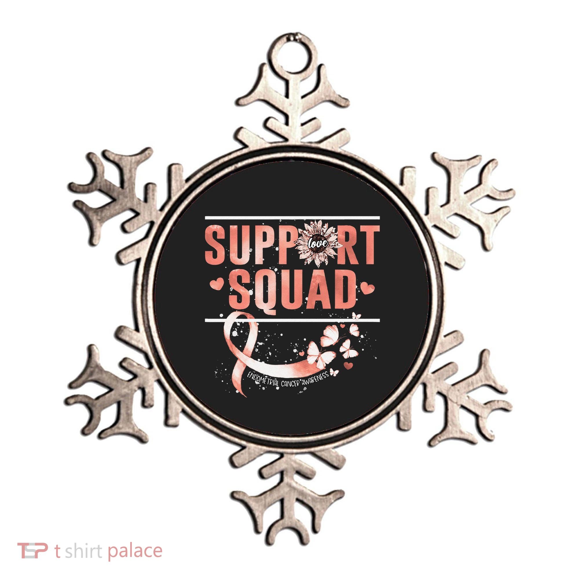 Support Squad Butterfly Peach Ribbon Endometrial Cancer Ornament