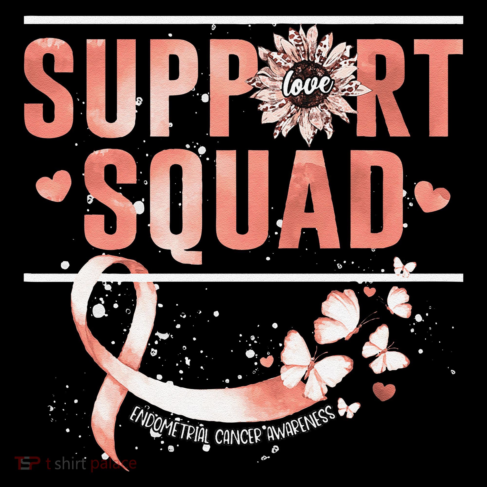 Support Squad Butterfly Peach Ribbon Endometrial Cancer Baby Bodysuit