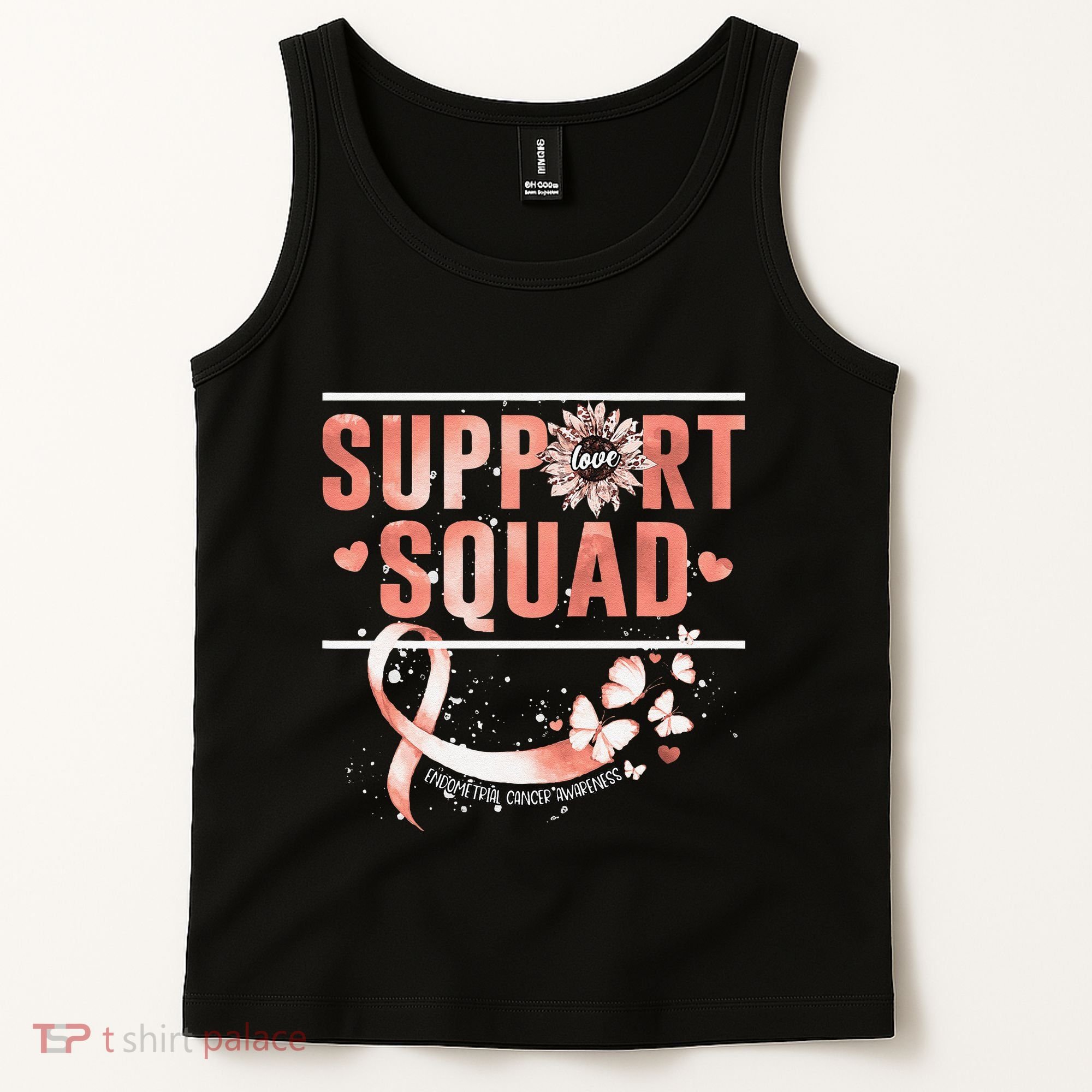 Support Squad Butterfly Peach Ribbon Endometrial Cancer Tank Top