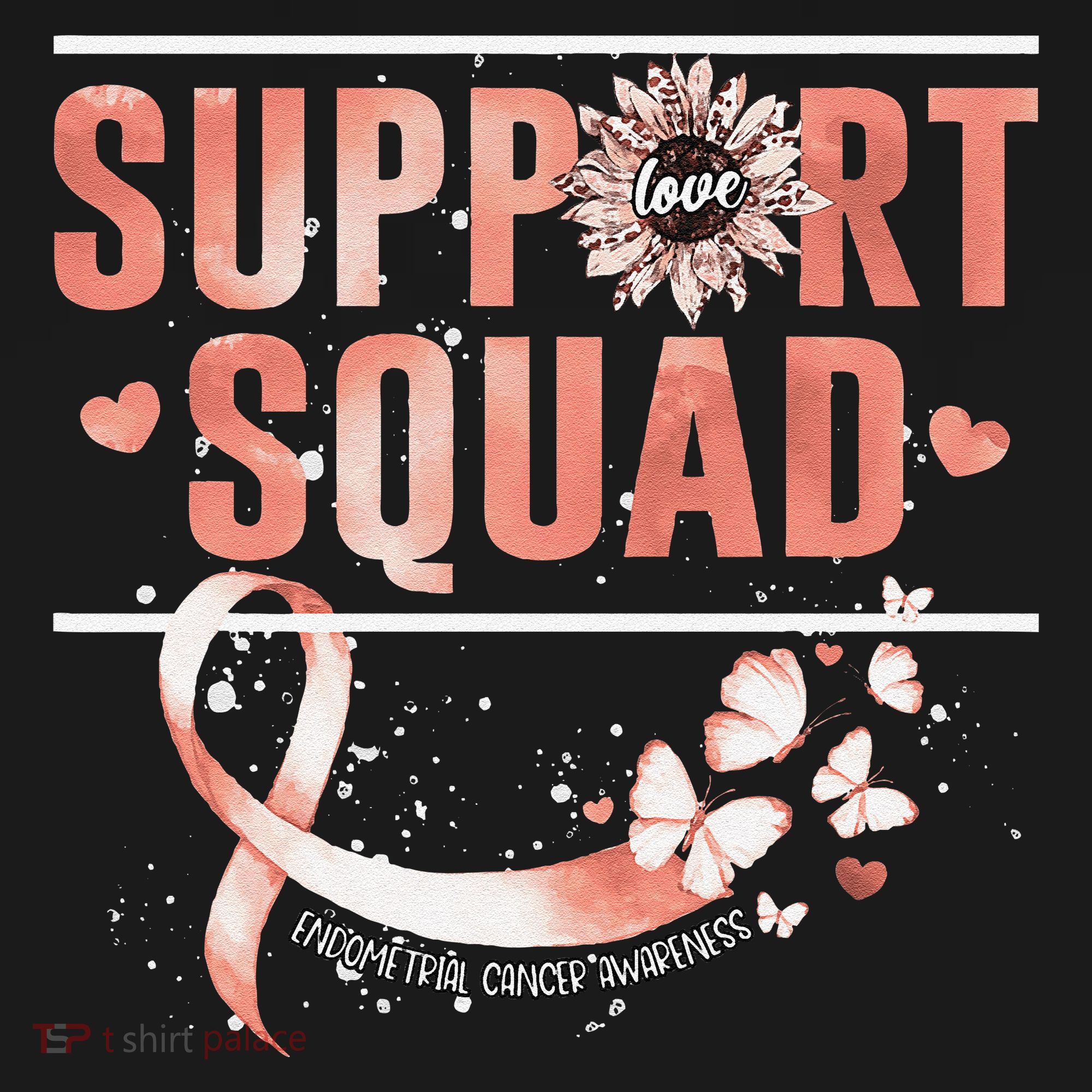 Support Squad Butterfly Peach Ribbon Endometrial Cancer Kids Long Sleeve Shirt