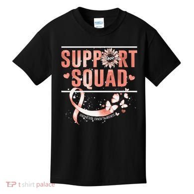 Support Squad Butterfly Peach Ribbon Endometrial Cancer Kids T-Shirt