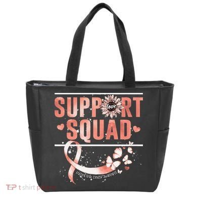 Support Squad Butterfly Peach Ribbon Endometrial Cancer Tote Bag