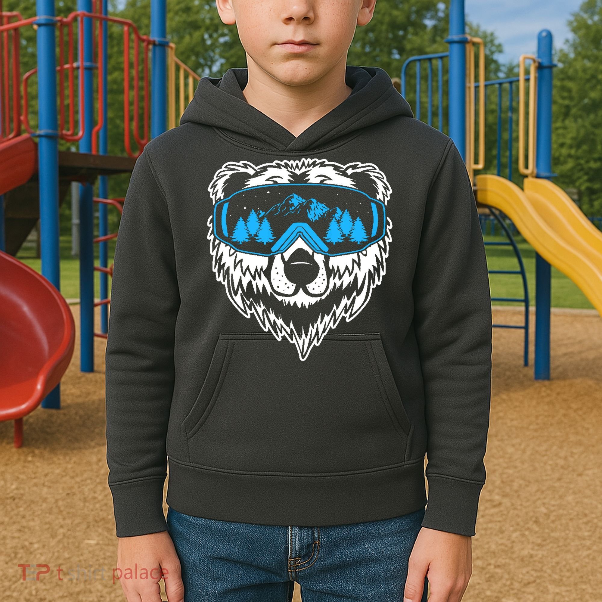 Snow Ski Bear Snowboard Kids Hoodie