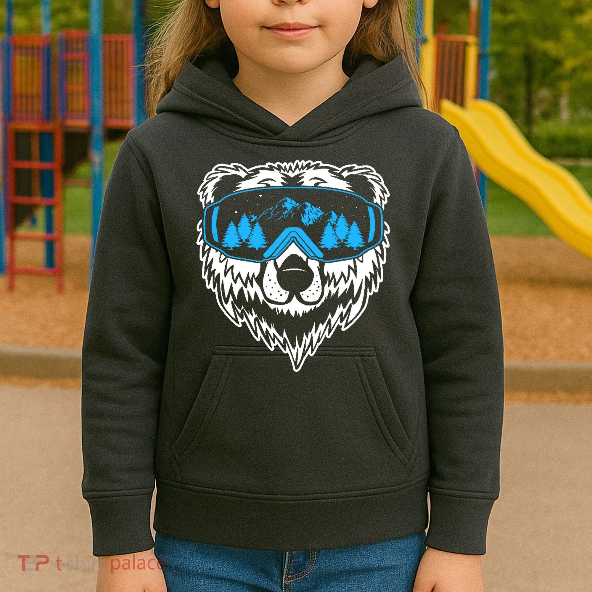Snow Ski Bear Snowboard Kids Hoodie