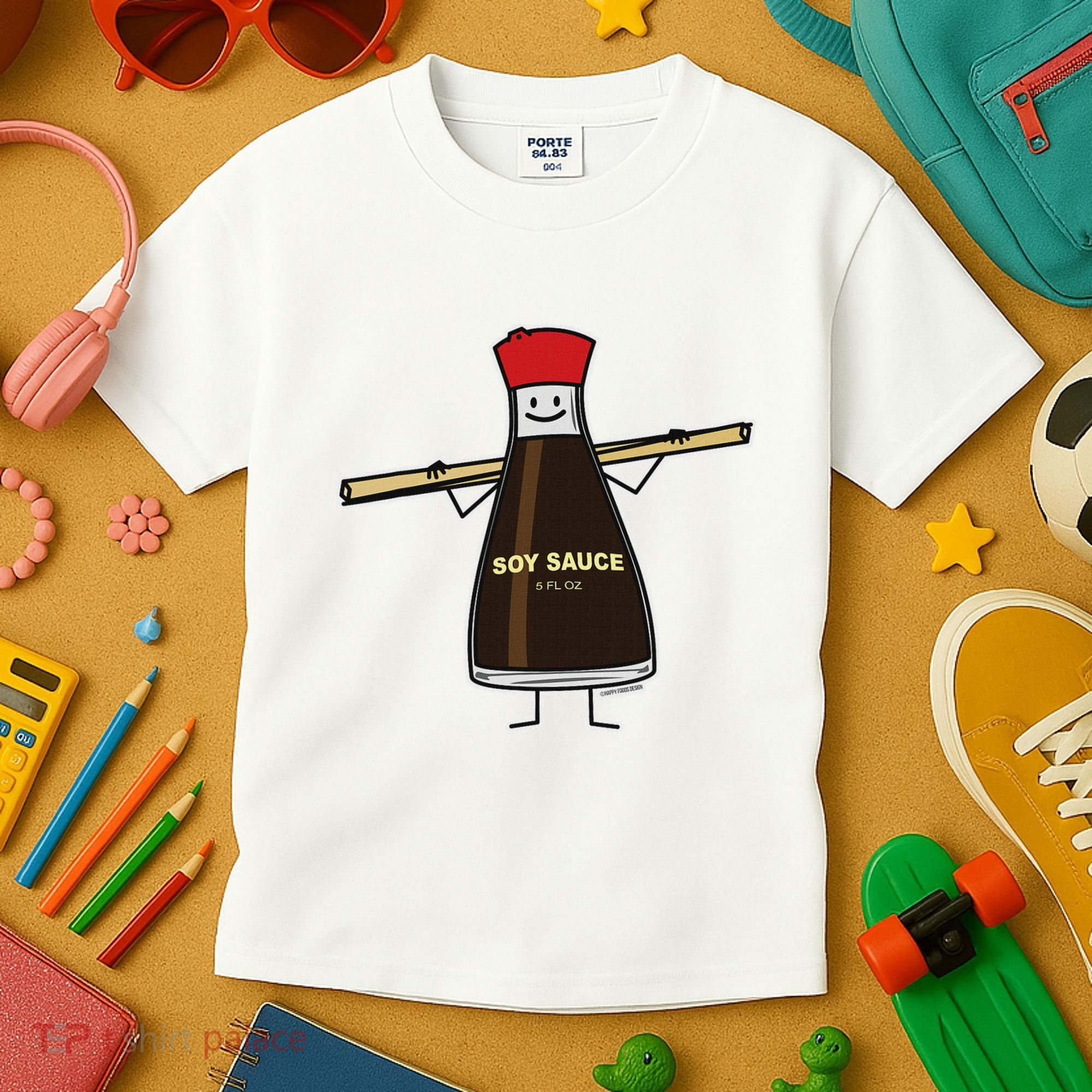 Soy Sauce Bottle Condiment Asian Chopsticks Kids T-Shirt