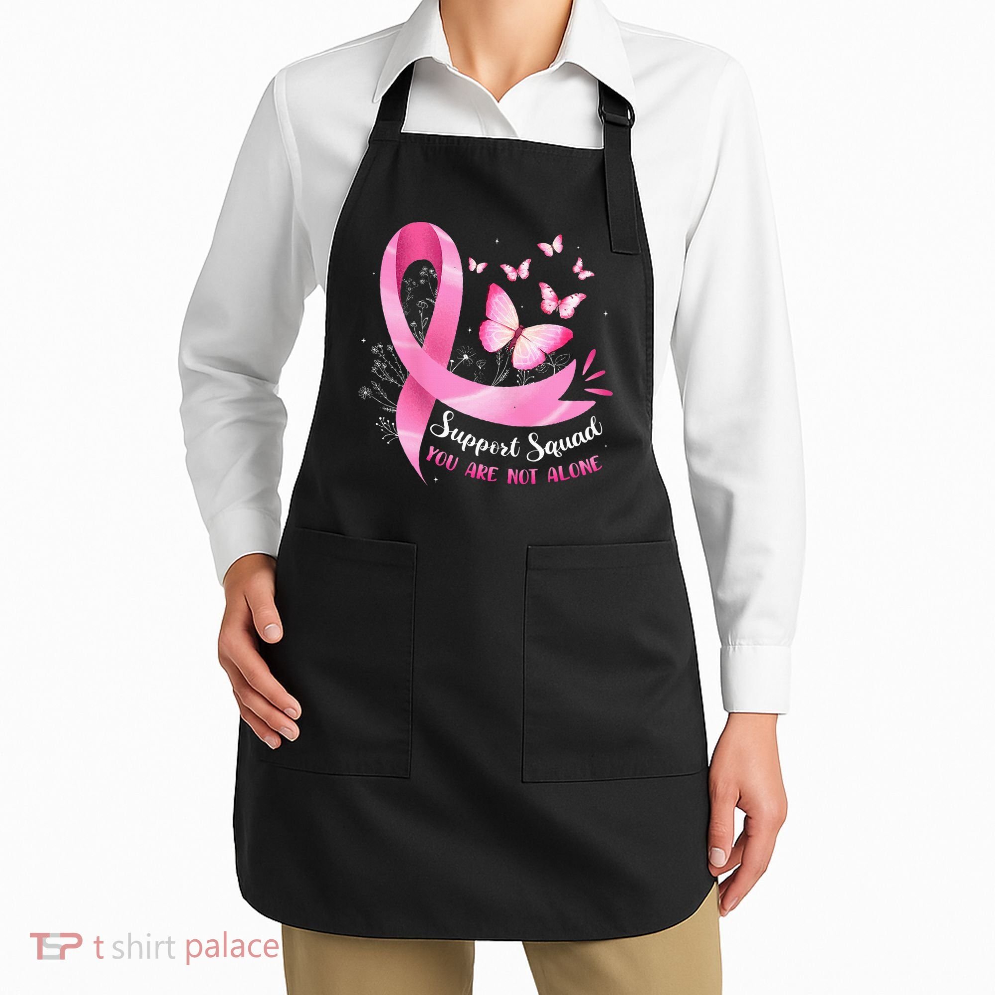 Support Squad Breast Cancer Awareness Pink Ribbon Butterfly Apron