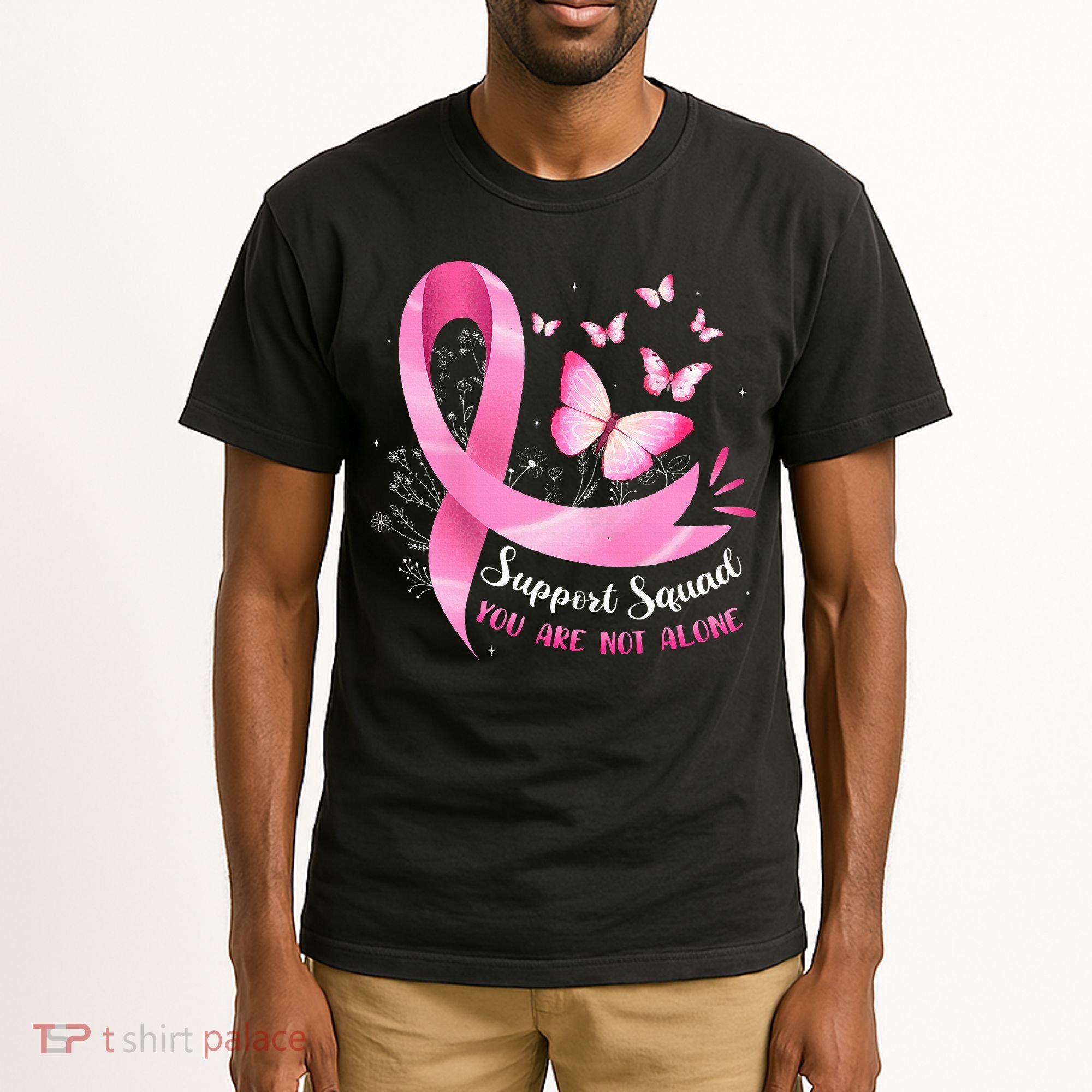Support Squad Breast Cancer Awareness Pink Ribbon Butterfly Tall T-Shirt