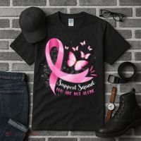 Support Squad Breast Cancer Awareness Pink Ribbon Butterfly Tall T-Shirt thumb 3