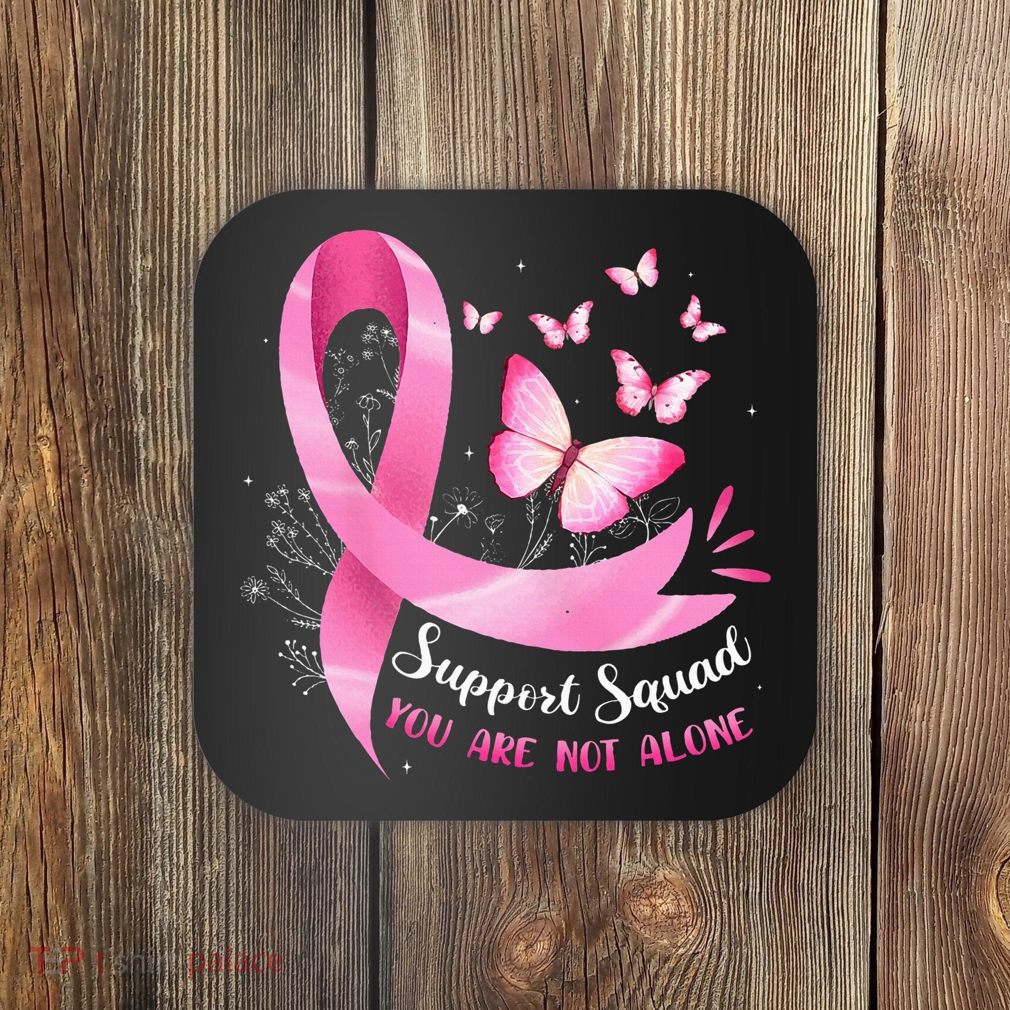 Support Squad Breast Cancer Awareness Pink Ribbon Butterfly Coaster