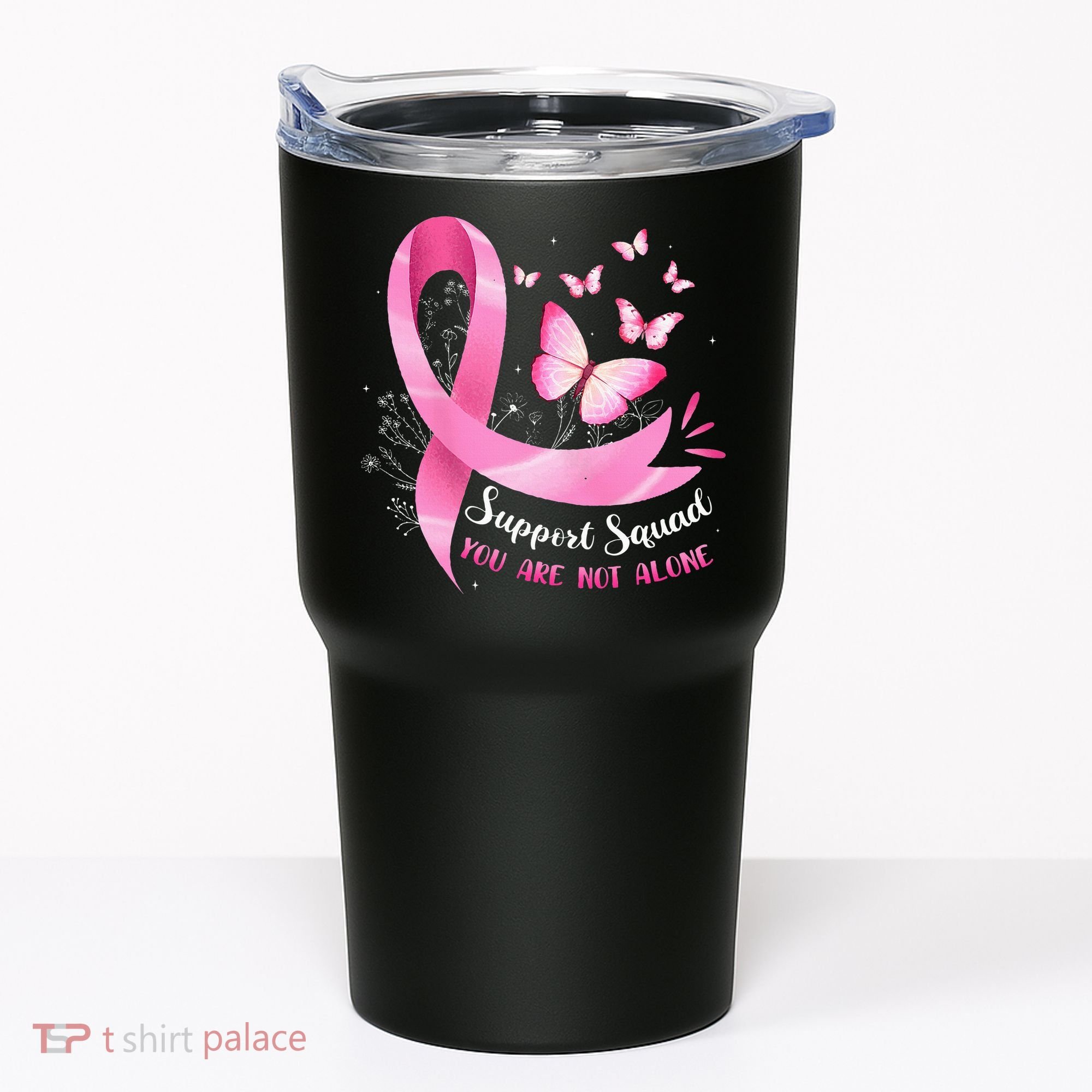 Support Squad Breast Cancer Awareness Pink Ribbon Butterfly Tumbler