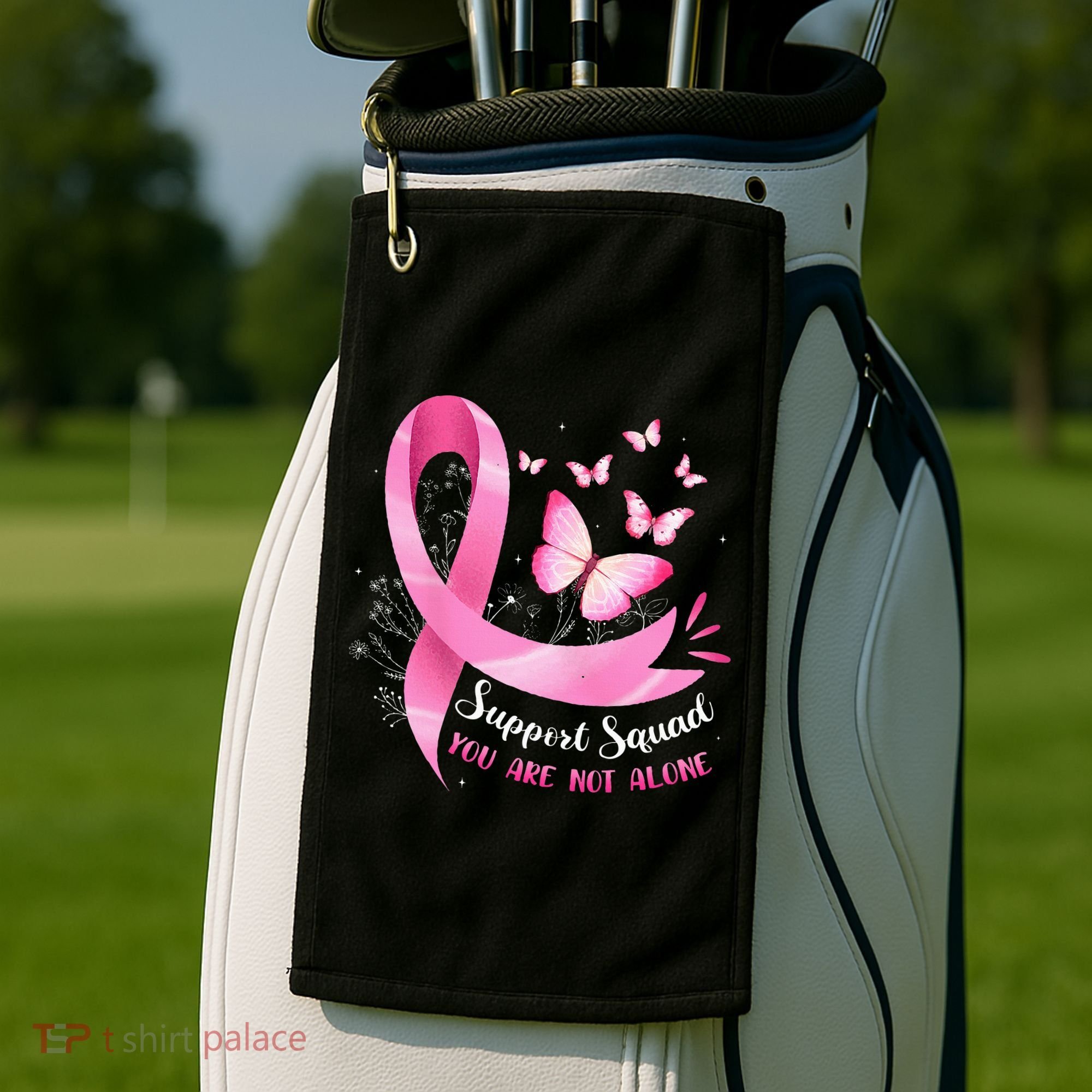 Support Squad Breast Cancer Awareness Pink Ribbon Butterfly Golf Towel