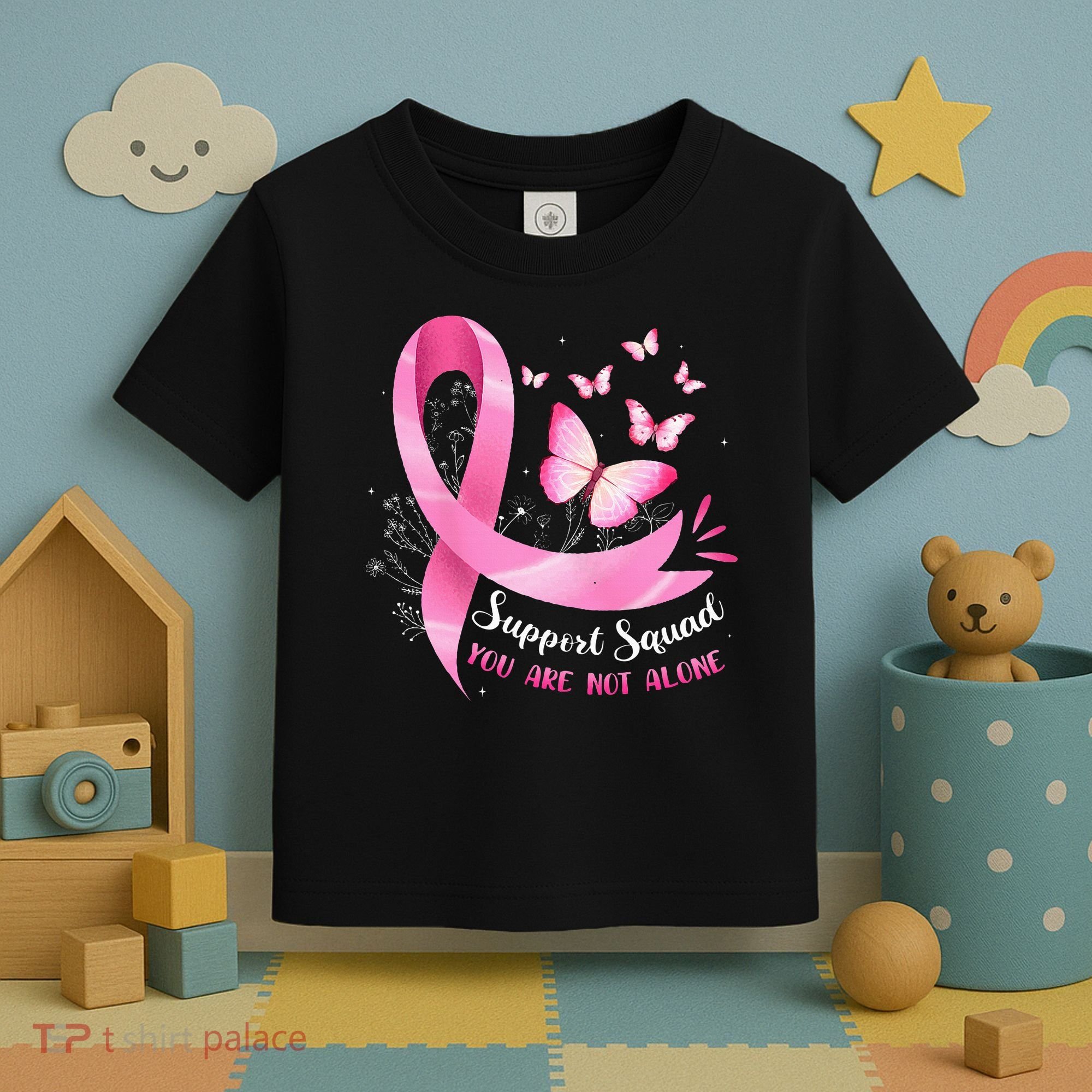 Support Squad Breast Cancer Awareness Pink Ribbon Butterfly Toddler T-Shirt