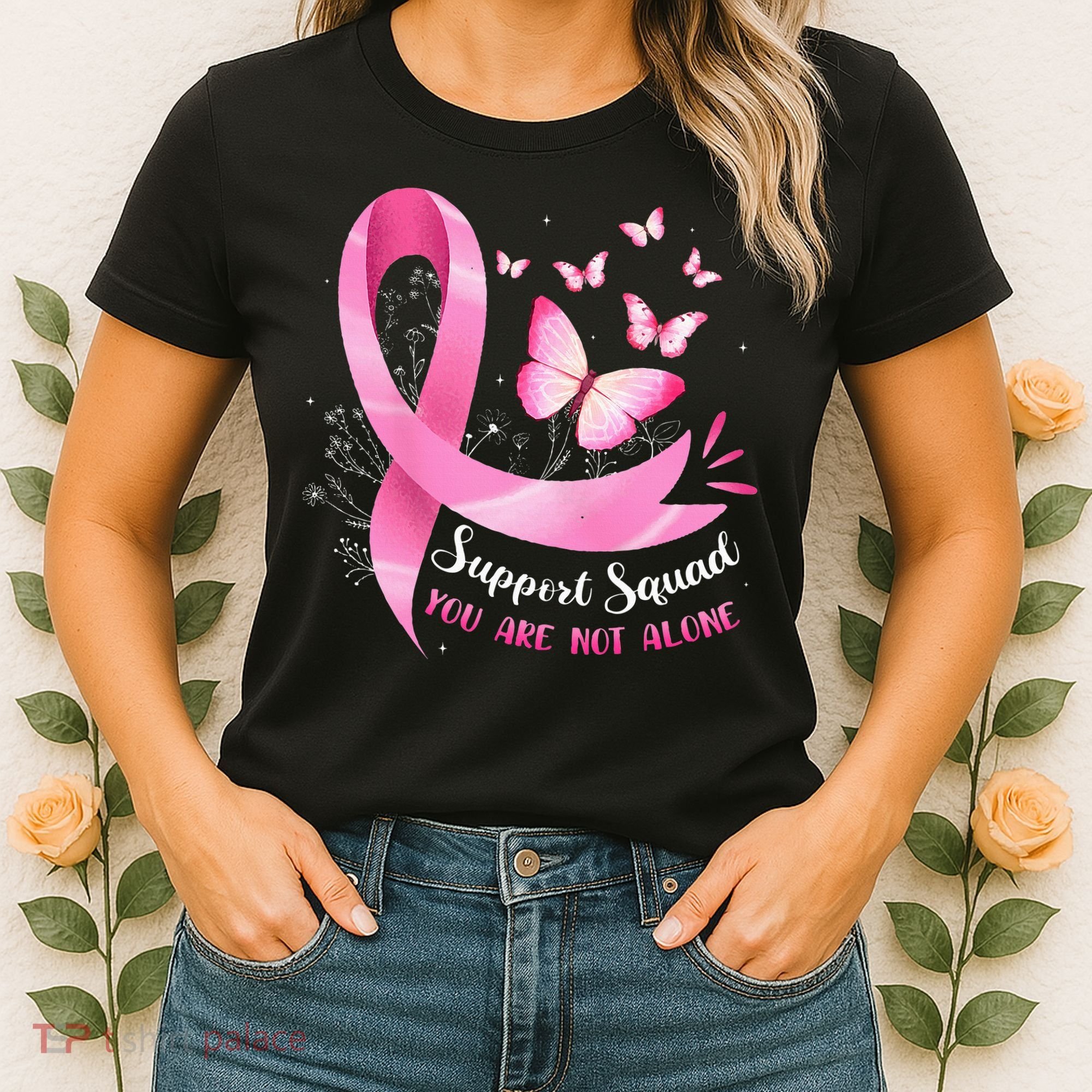 Support Squad Breast Cancer Awareness Pink Ribbon Butterfly Women's T-Shirt