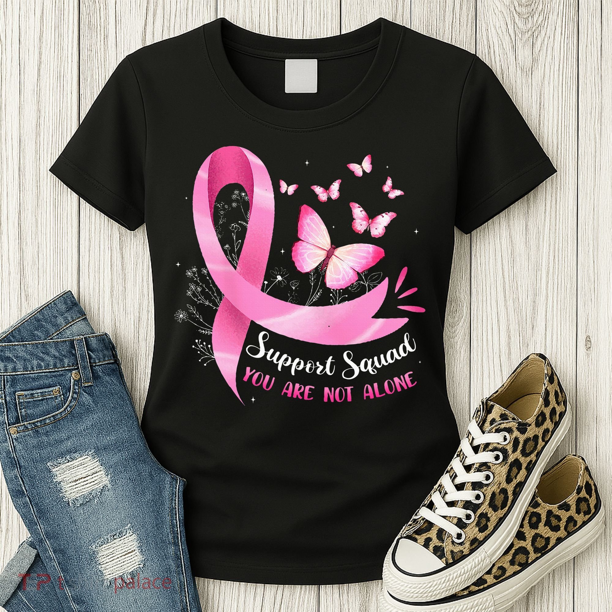 Support Squad Breast Cancer Awareness Pink Ribbon Butterfly Women's T-Shirt