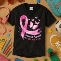Support Squad Breast Cancer Awareness Pink Ribbon Butterfly Kids T-Shirt thumb 3