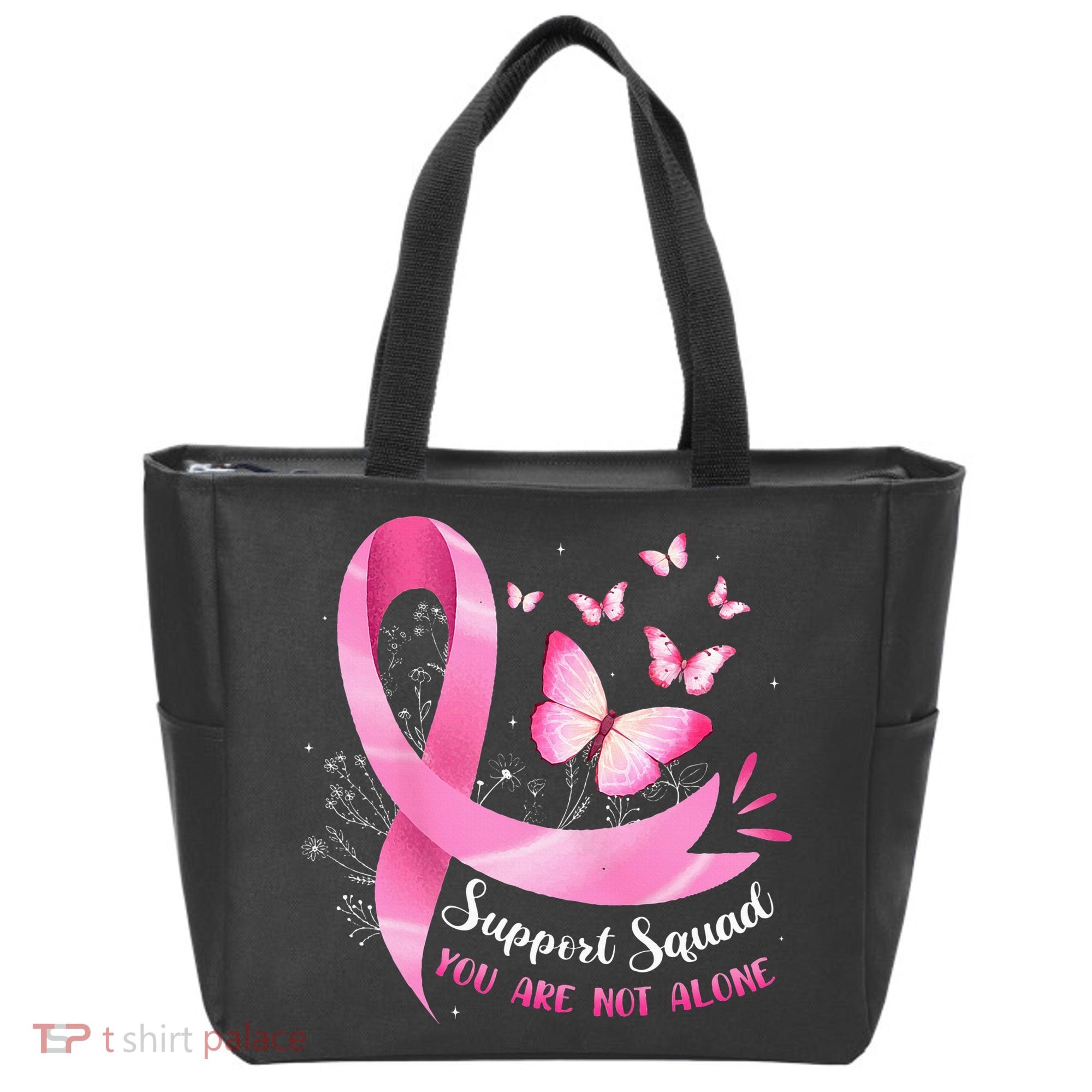 Support Squad Breast Cancer Awareness Pink Ribbon Butterfly Tote Bag