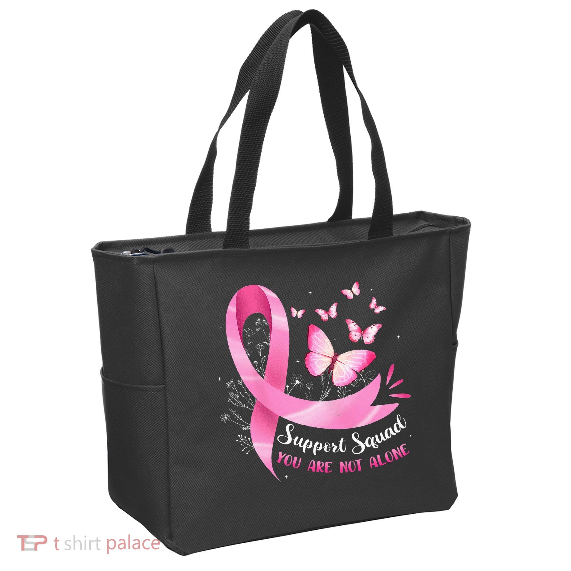 Support Squad Breast Cancer Awareness Pink Ribbon Butterfly Tote Bag