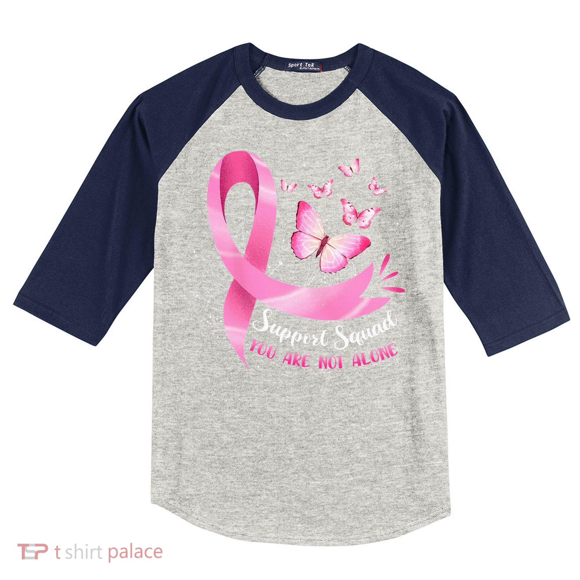 Support Squad Breast Cancer Awareness Pink Ribbon Butterfly Kids Colorblock Raglan Jersey