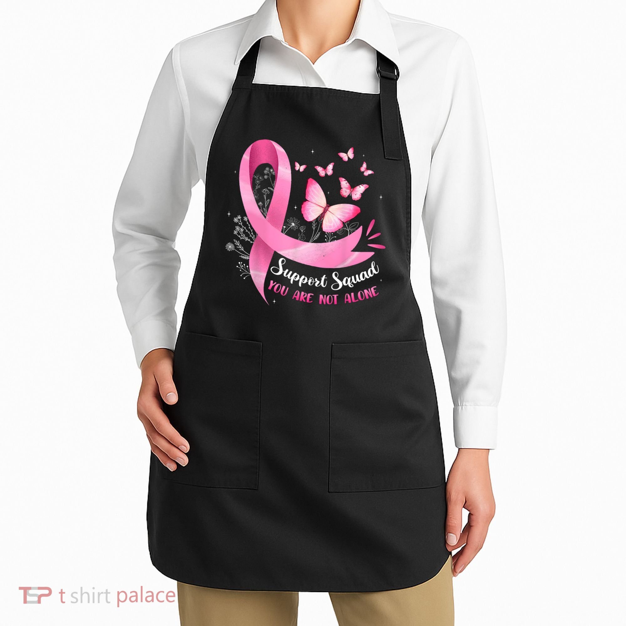 Support Squad Breast Cancer Awareness Pink Ribbon Butterfly Apron