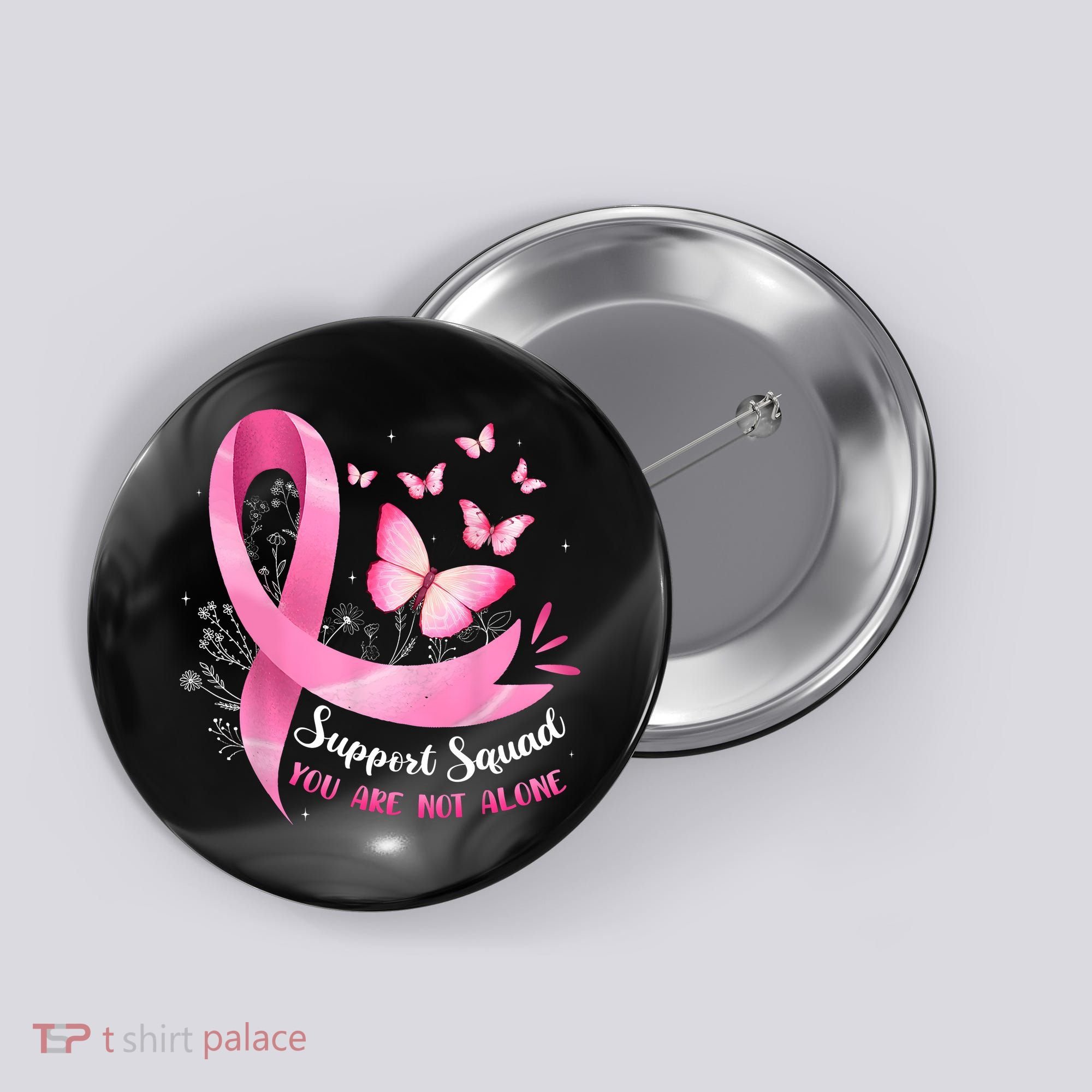 Support Squad Breast Cancer Awareness Pink Ribbon Butterfly Button