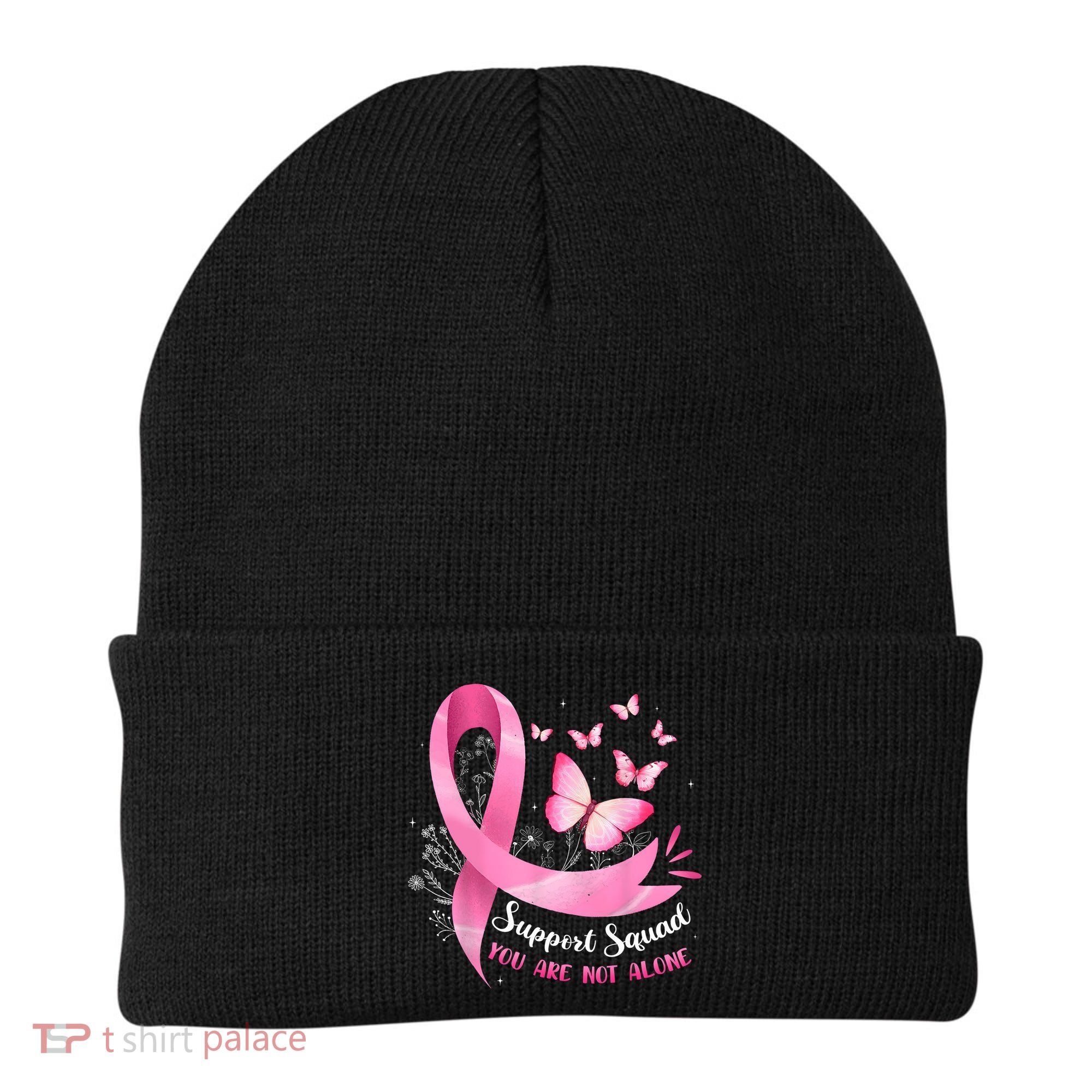Support Squad Breast Cancer Awareness Pink Ribbon Butterfly Beanie