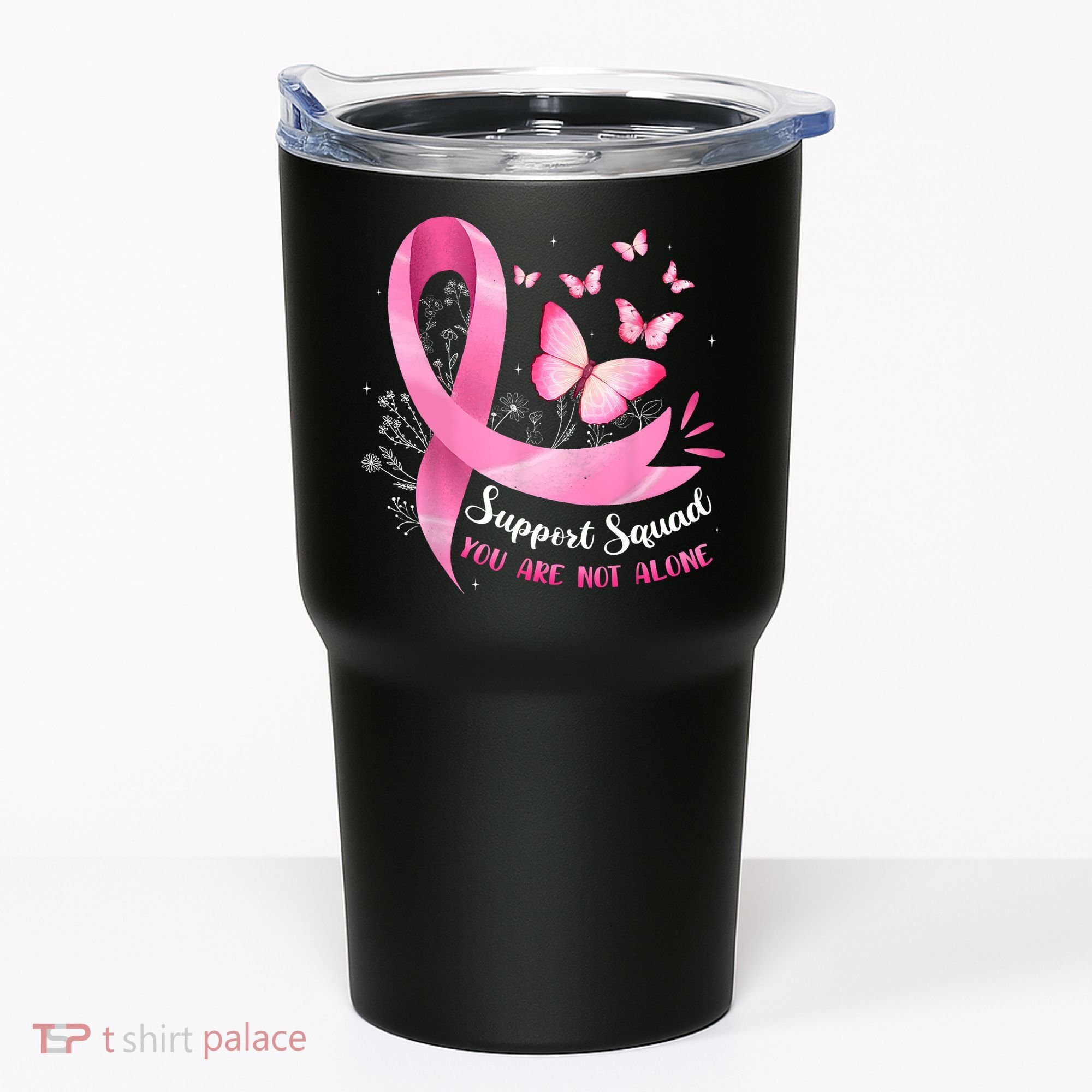 Support Squad Breast Cancer Awareness Pink Ribbon Butterfly Tumbler